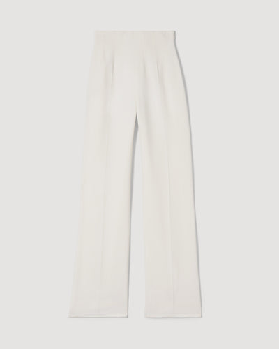 Naya Trouser packshot: Off-white stretch viscose crepe, high-waist, straight-leg, refined seam detailing