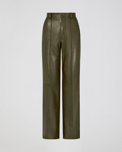 Mirella Trousers In Plongé Leather, Dark Olive