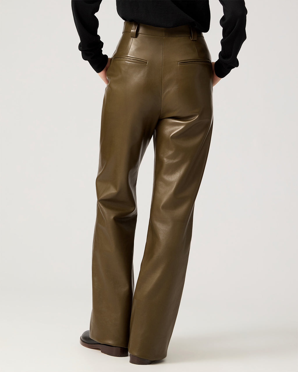 Mirella Trousers In Plongé Leather, Dark Olive