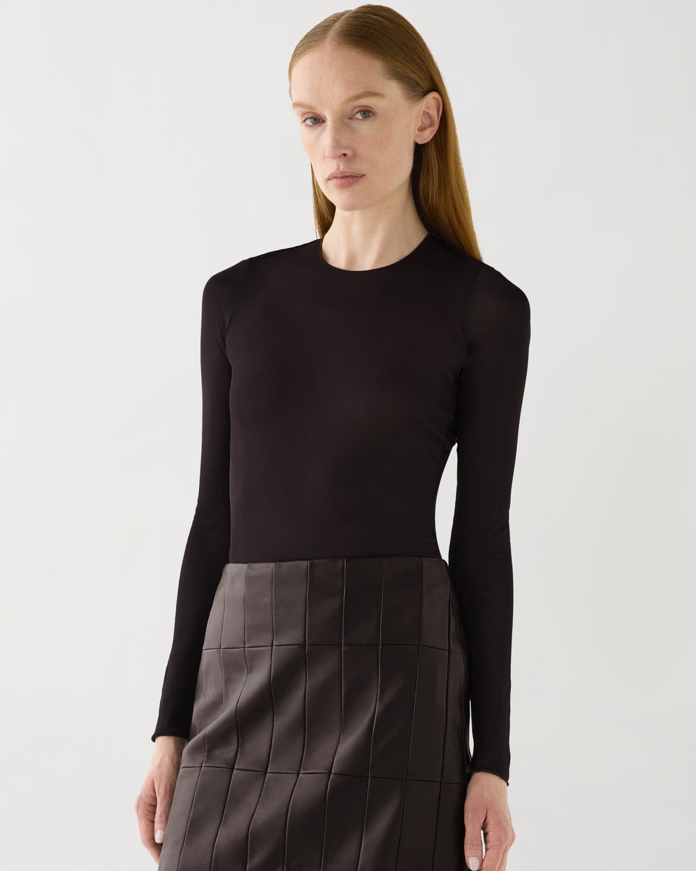 Vienna Bodysuit in Sheer Jersey, Chocolate