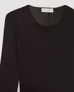 Vienna Bodysuit in sheer chocolate stretch jersey with round neckline and delicate binding, packshot