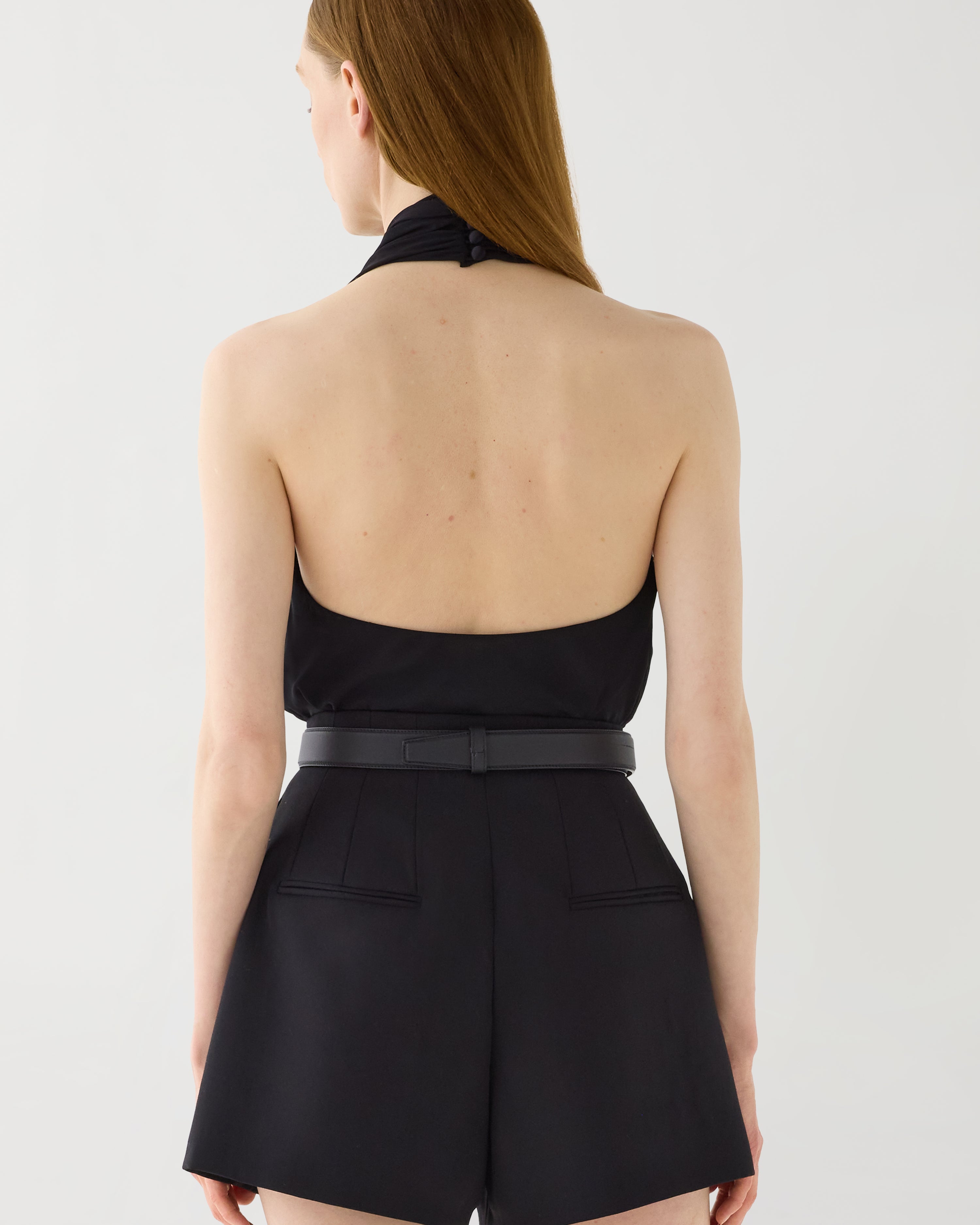 Valerie Bodysuit in Gathered Chiffon,  Black