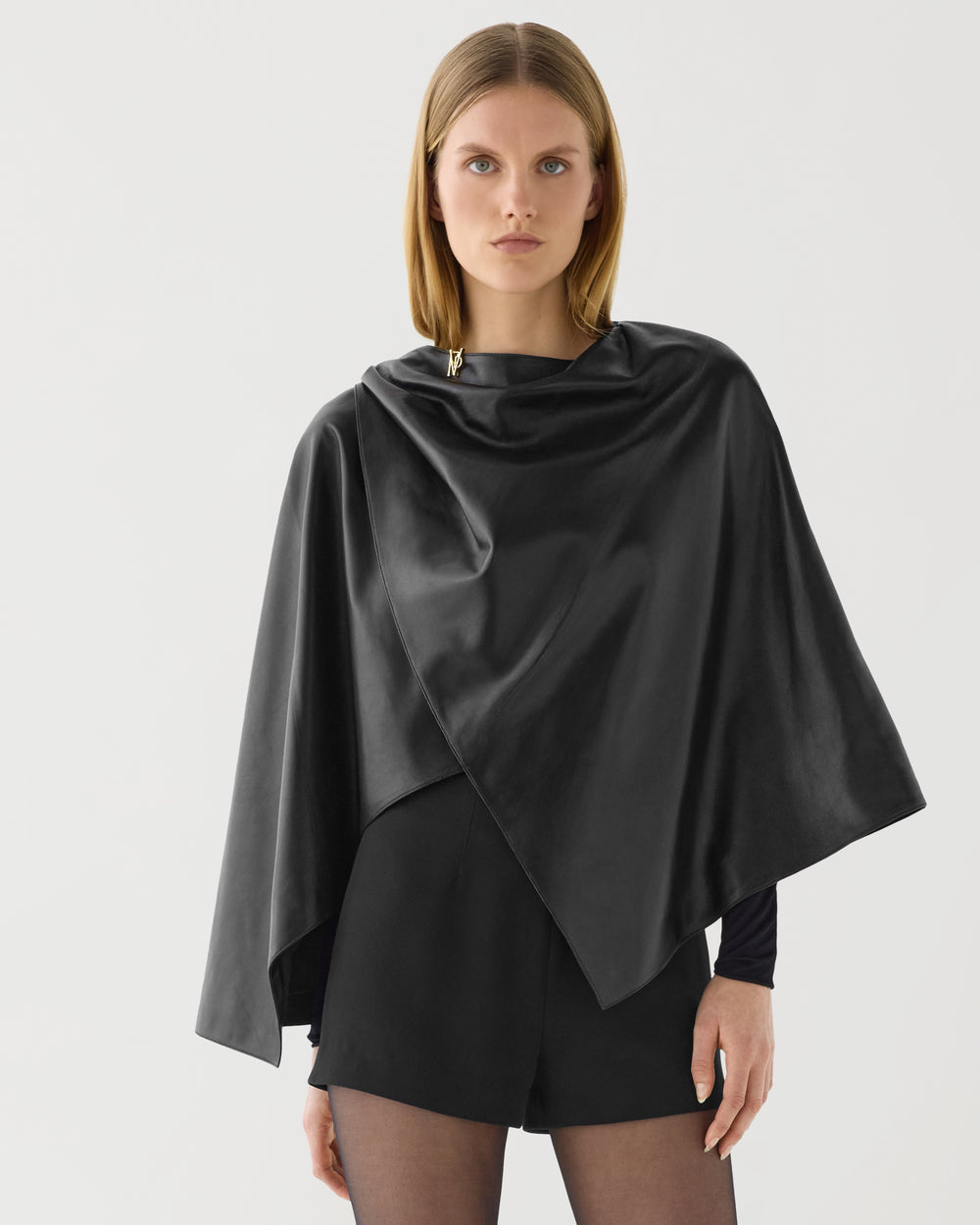 Keeva Cape in Lightweight Nappa Leather, Black