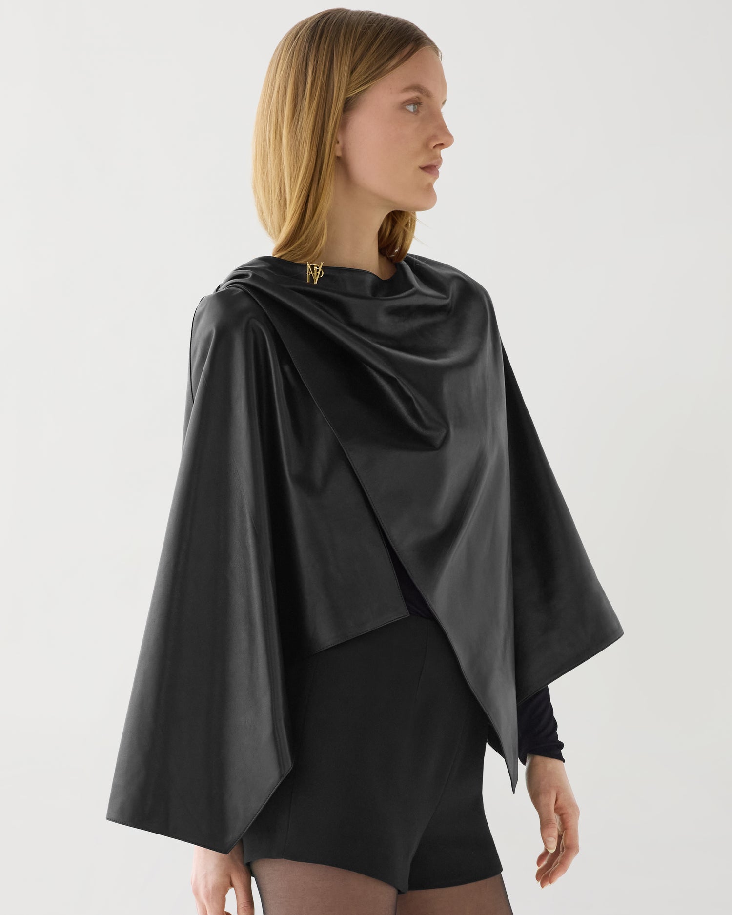 Keeva Cape in Lightweight Nappa Leather, Black