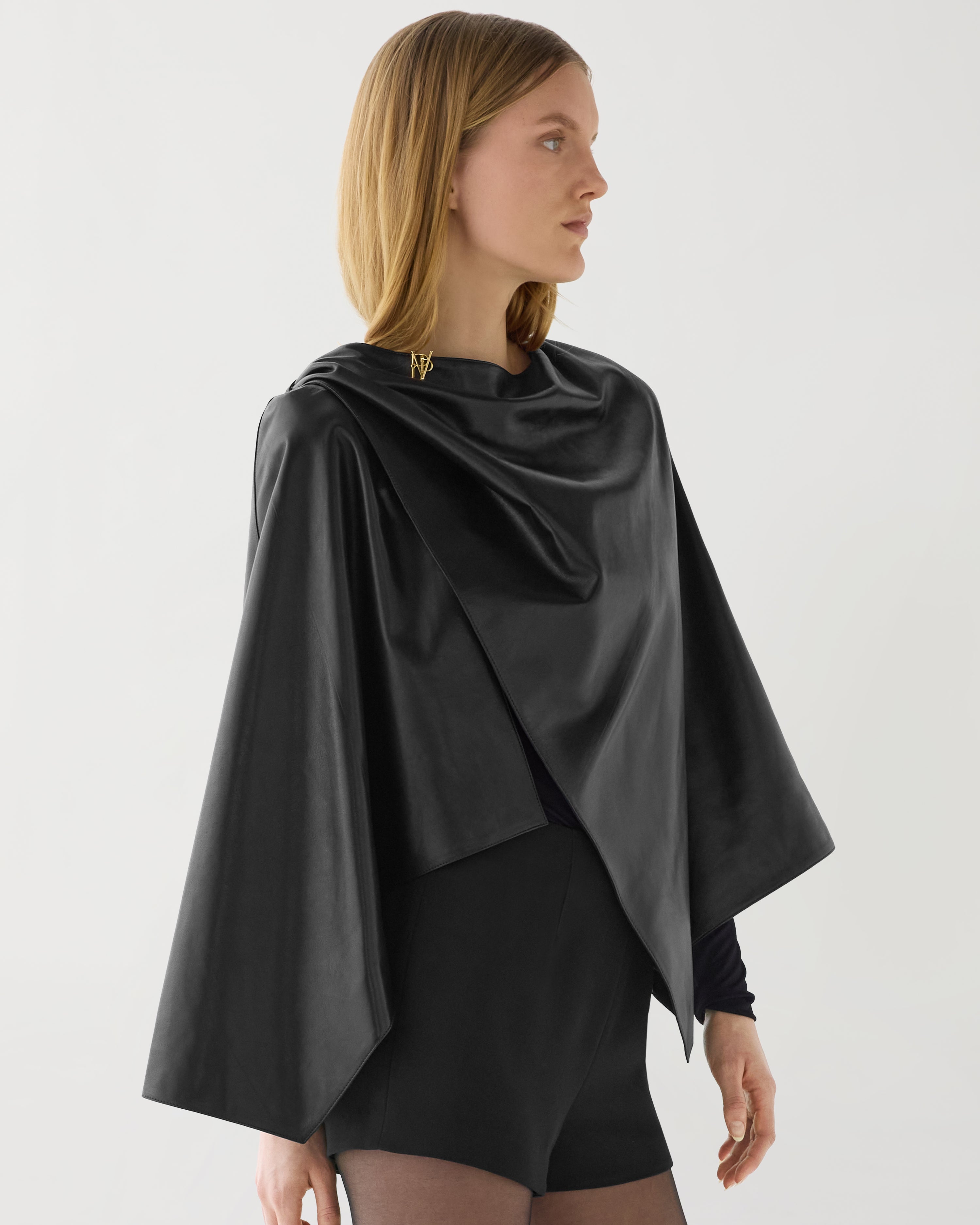 Keeva Cape in Lightweight Nappa Leather, Black