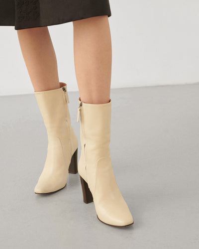 Gaia Heeled Ankle Boots in Leather, Limestone - Veronica De Piante