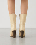 Gaia Heeled Ankle Boots in Leather, Limestone - Veronica De Piante