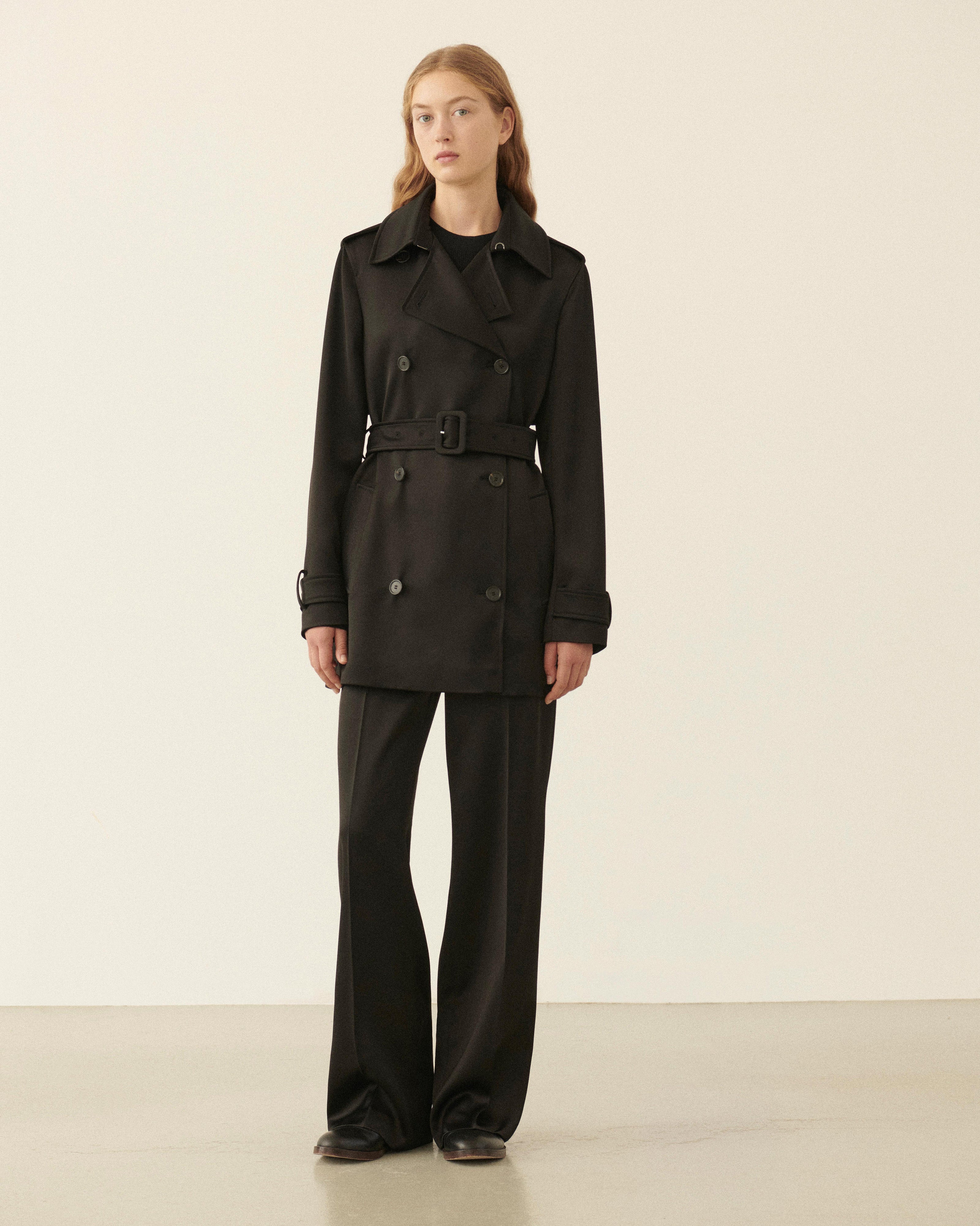 Charlotte Trench in Heavy Viscose, Black - Veronica De Piante