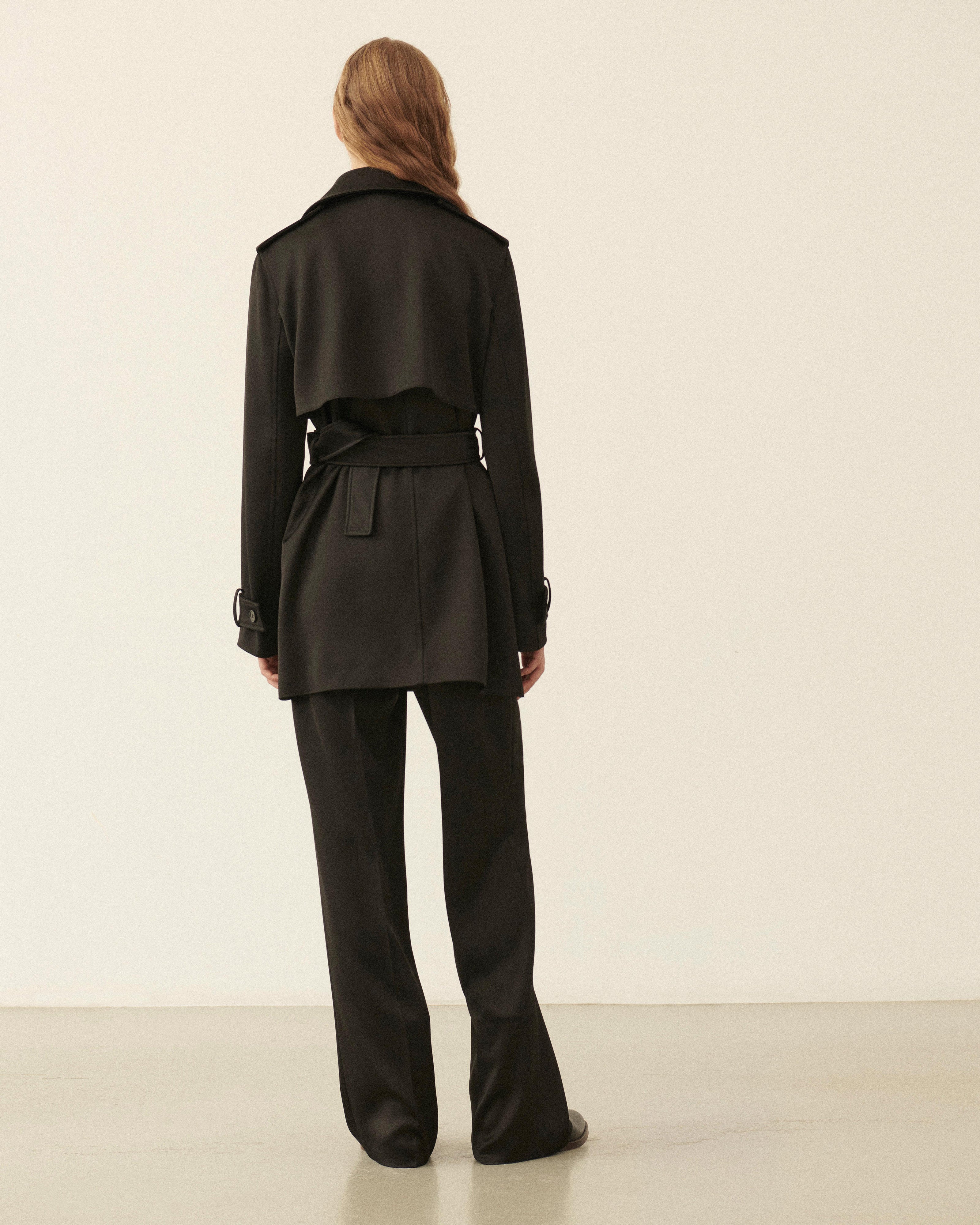 Charlotte Trench in Heavy Viscose, Black - Veronica De Piante