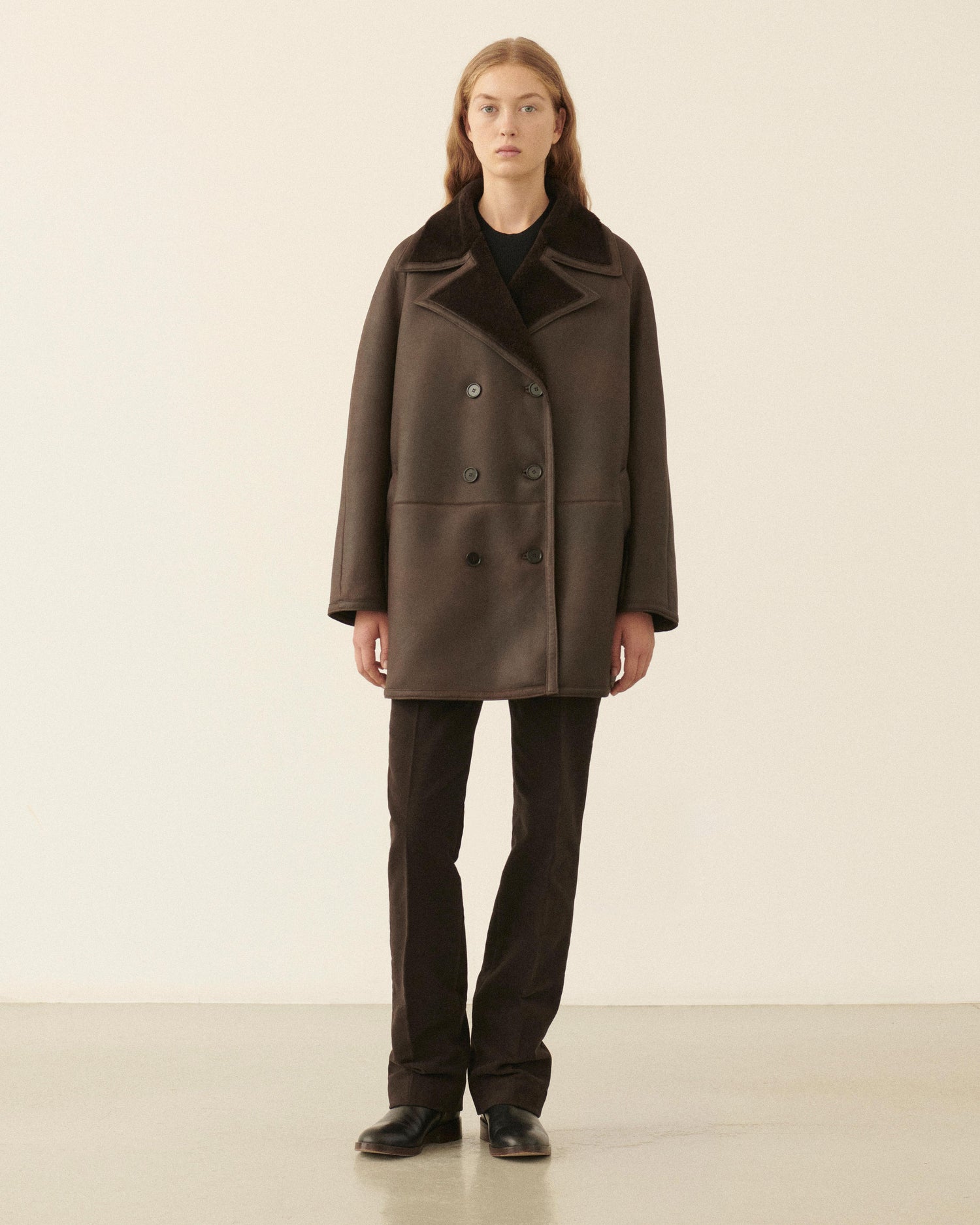Charlie Coat in Shearling, Chocolate