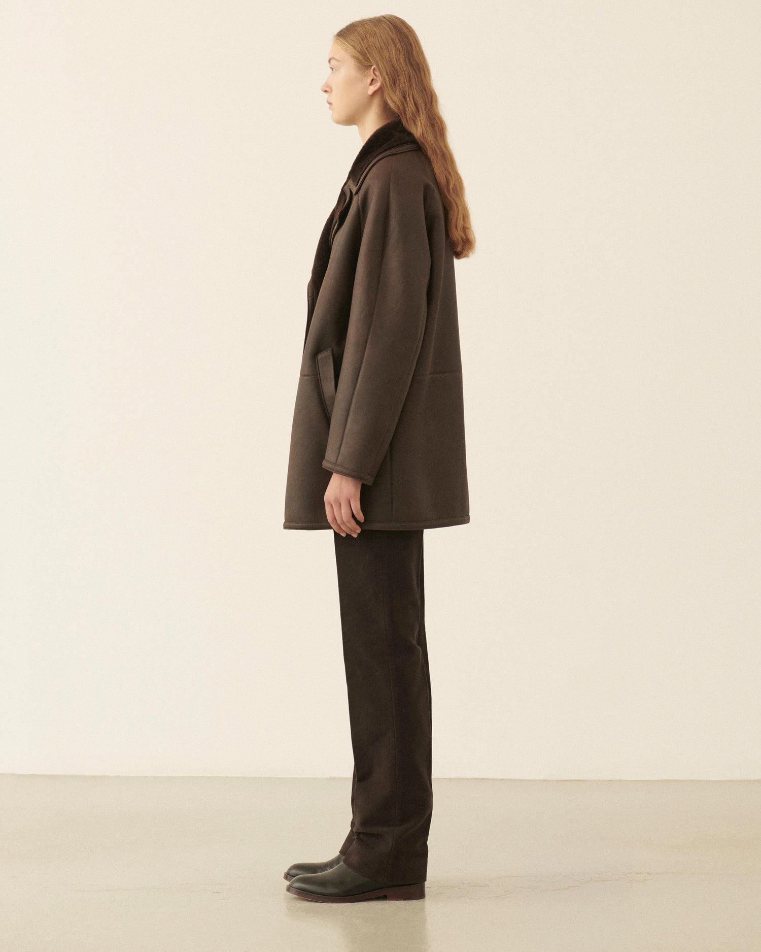 Charlie Coat in Shearling, Chocolate