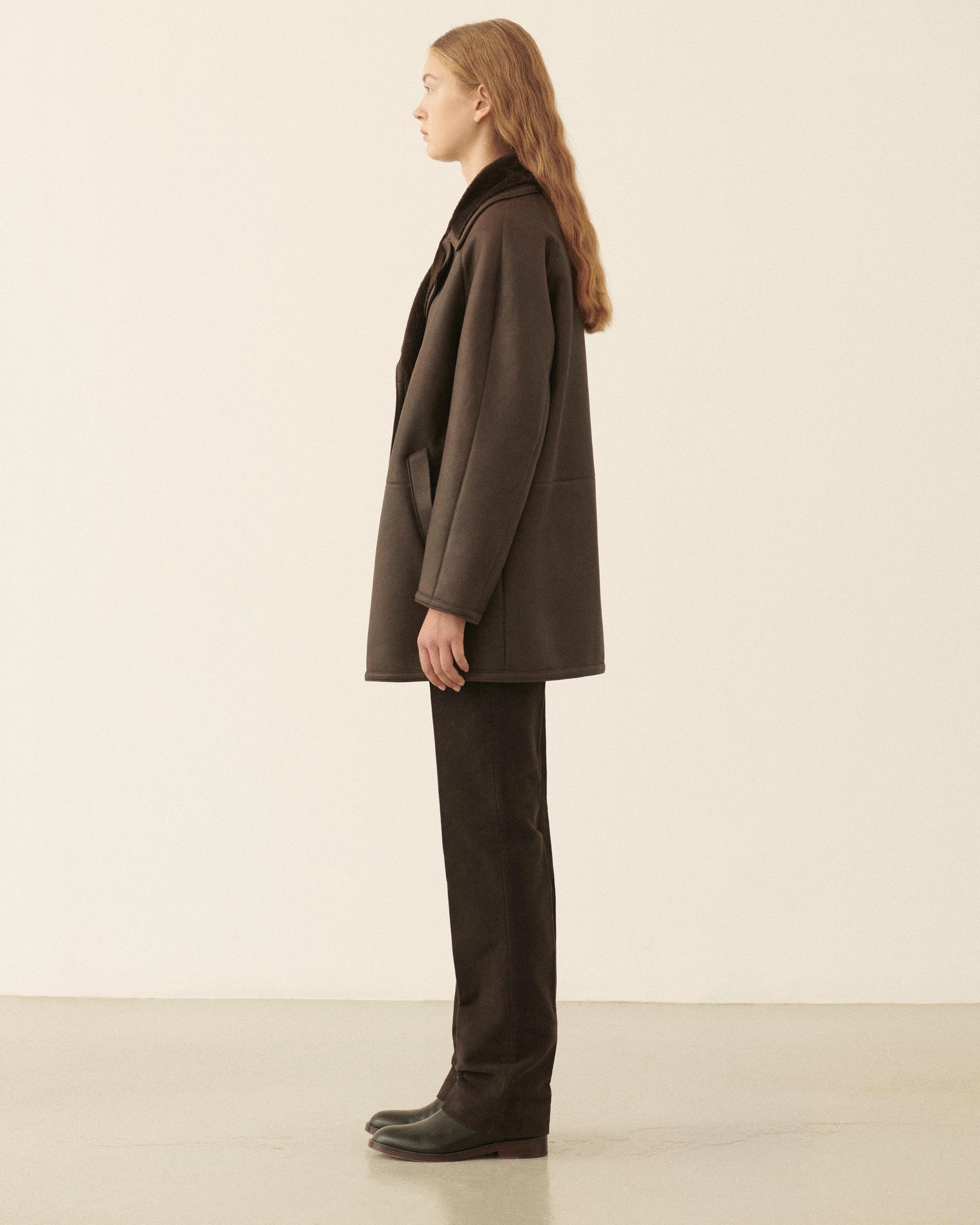 Charlie Coat in Shearling, Chocolate