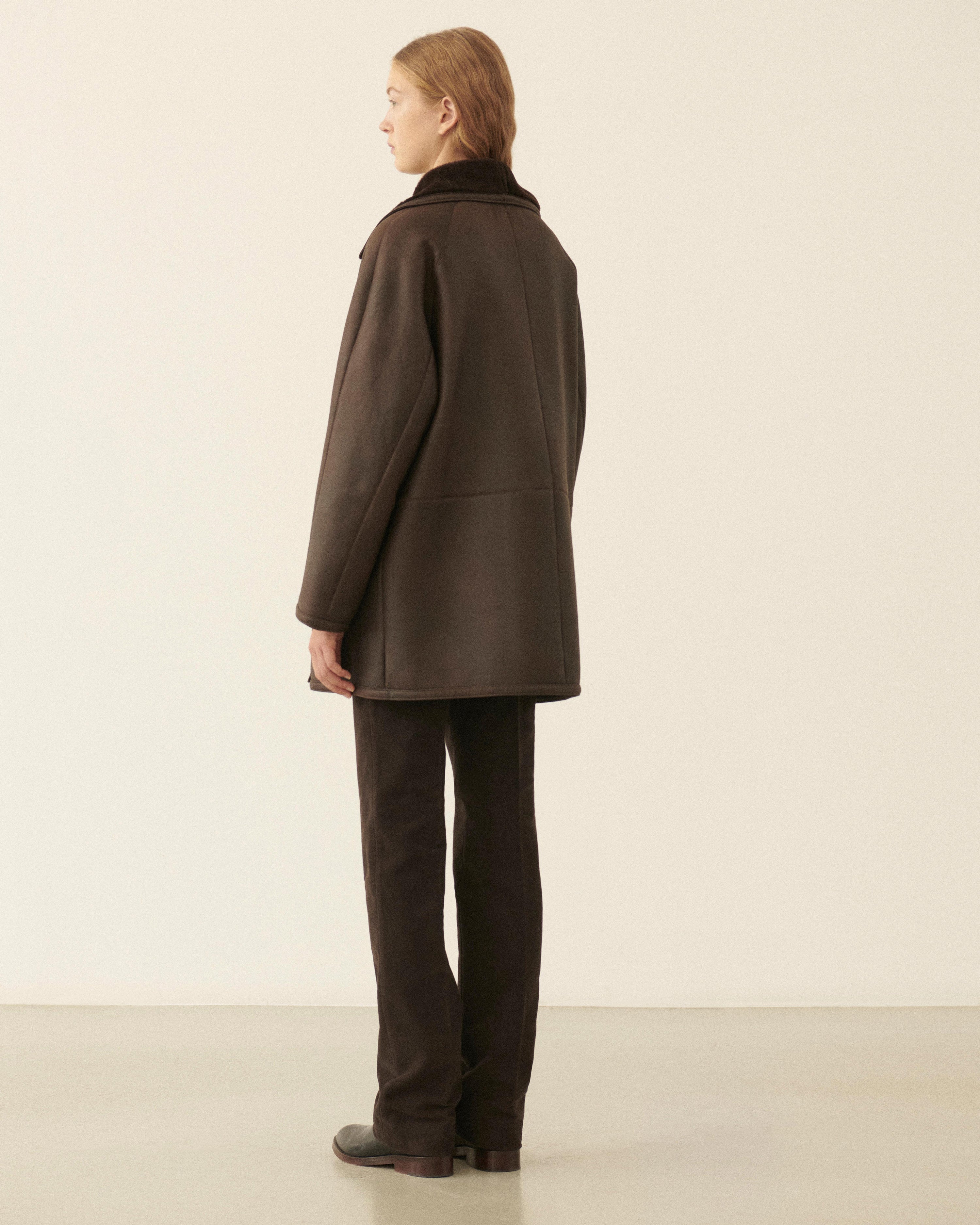 Charlie Coat in Shearling, Chocolate