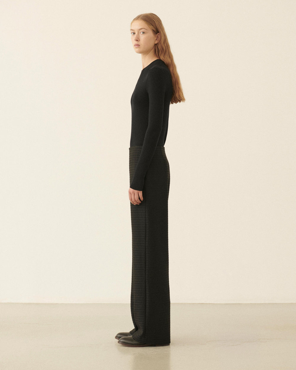 Lexi Trousers in Wool Jacquard, Black - Veronica De Piante