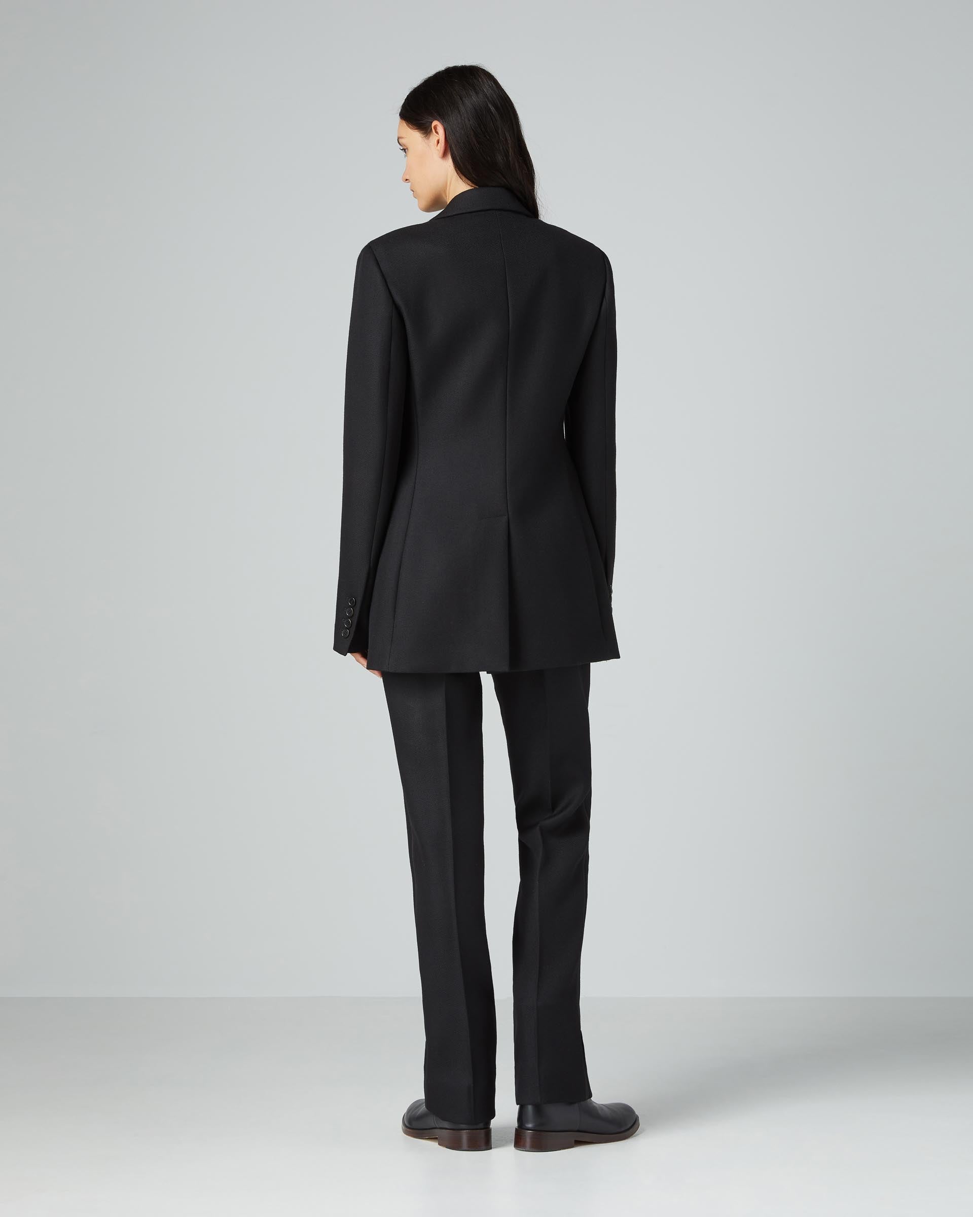 Giulia Tuxedo Jacket in Wool Twill, Black