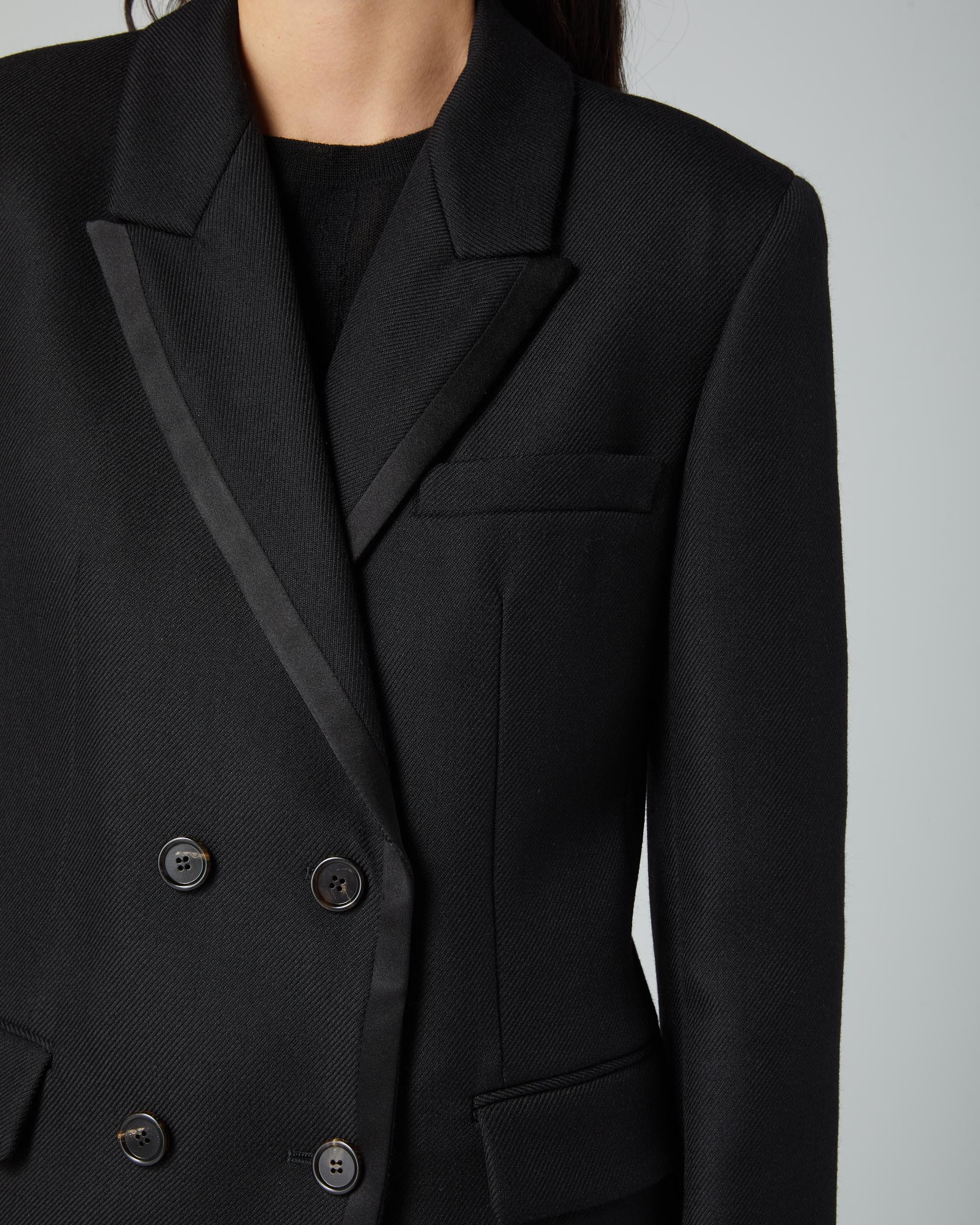 Giulia Tuxedo Jacket in Wool Twill, Black