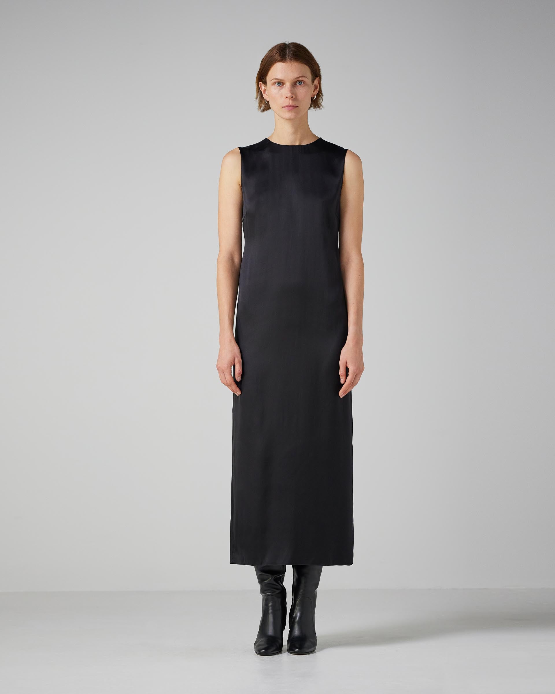 Alessia Dress in Washed Silk, Black