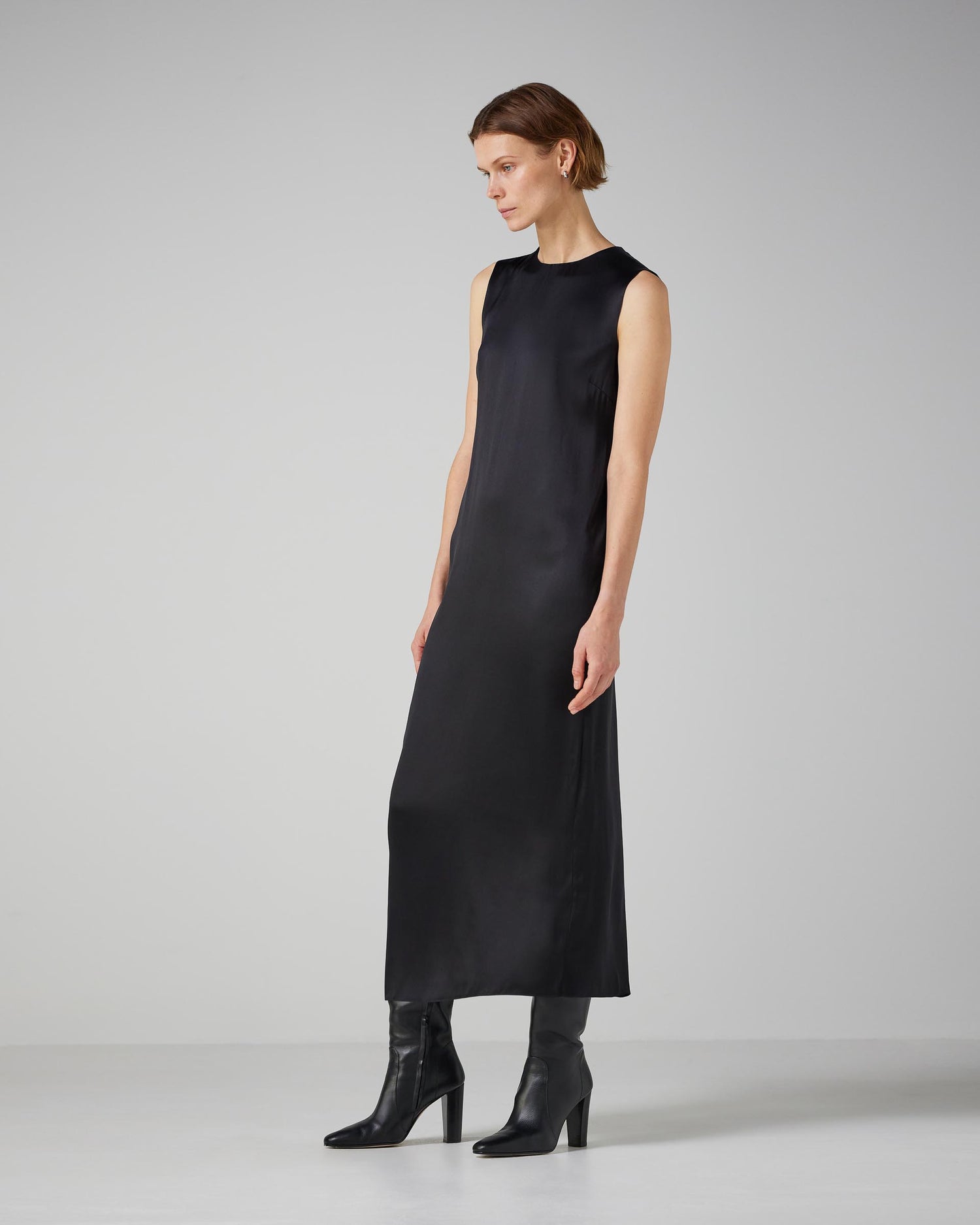 Alessia Dress in Washed Silk, Black