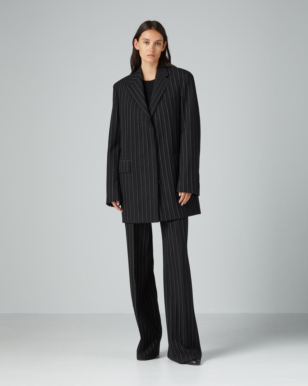 Francesco Jacket in Wool, Black Pinstripe