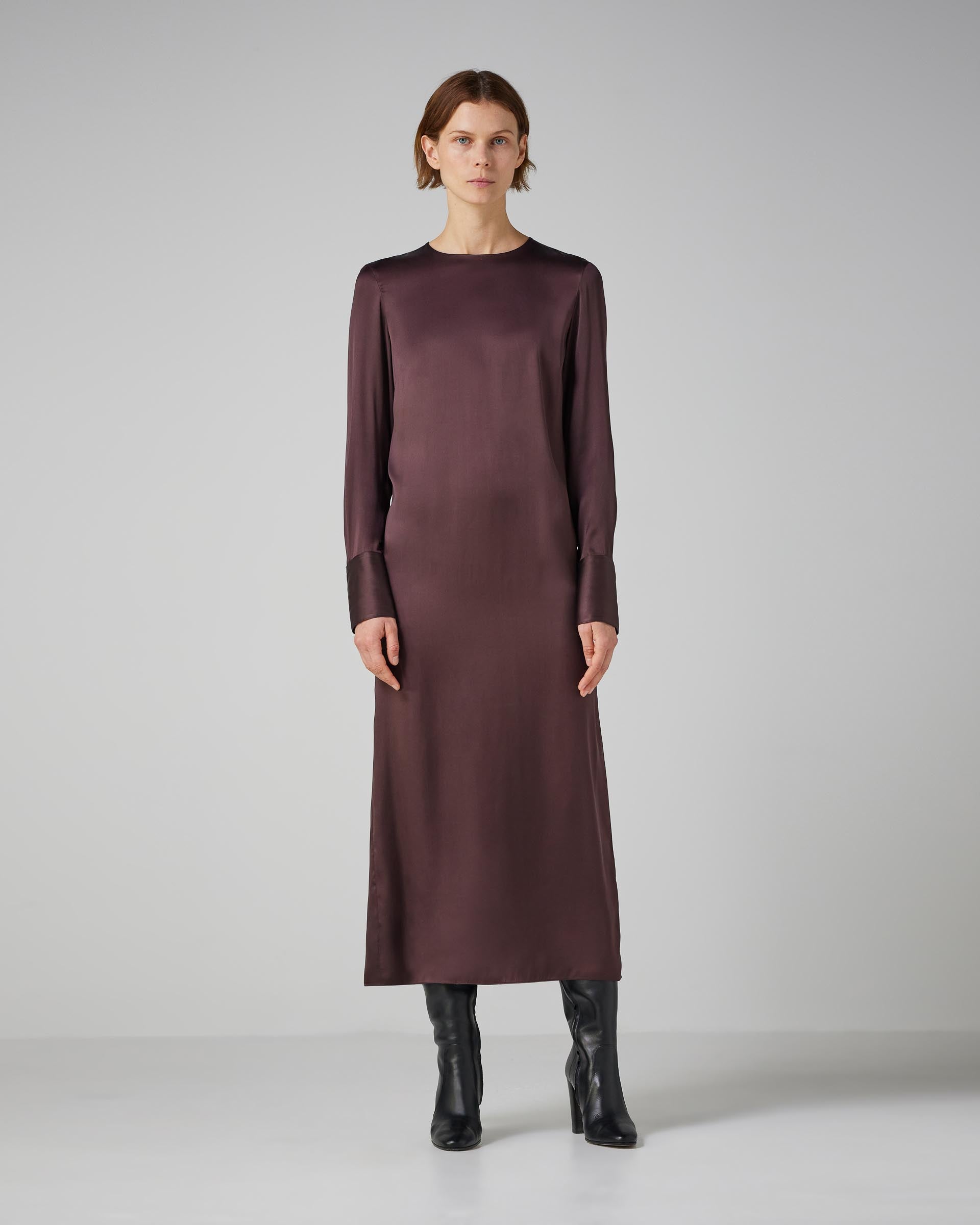 Riya Dress in Washed Silk, Plum