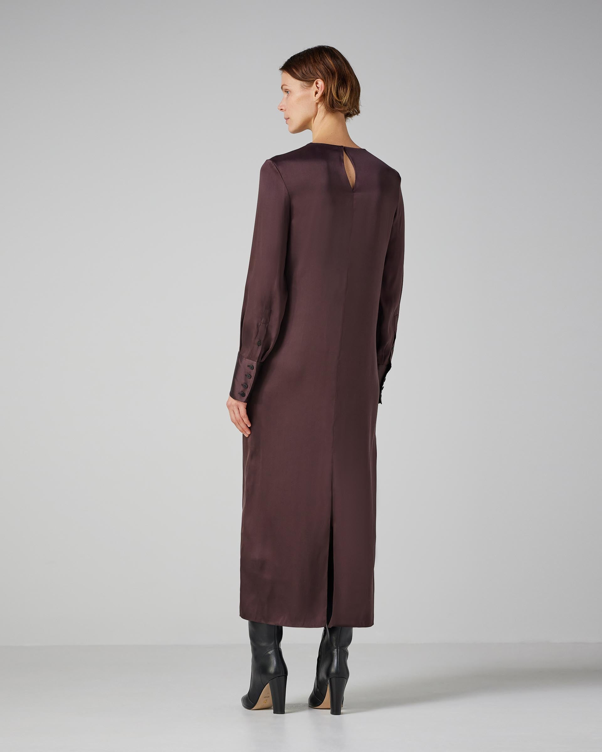 Riya Dress in Washed Silk, Plum