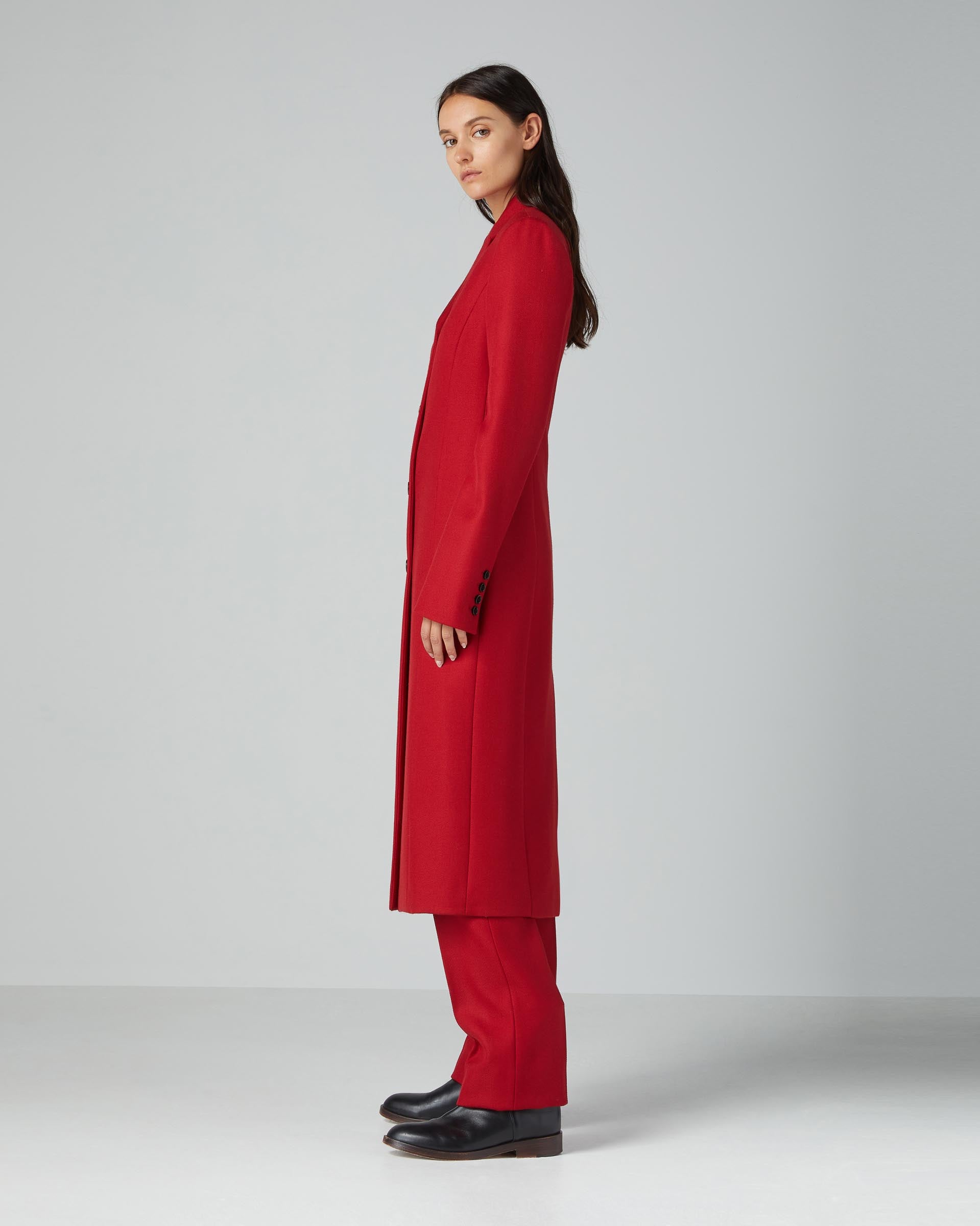 Lucia Coat in Wool Twill, Deep Red