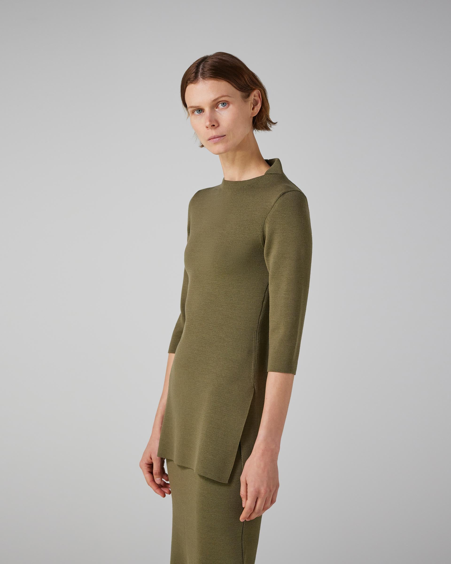 Zoe Top in Merino Wool, Army Green