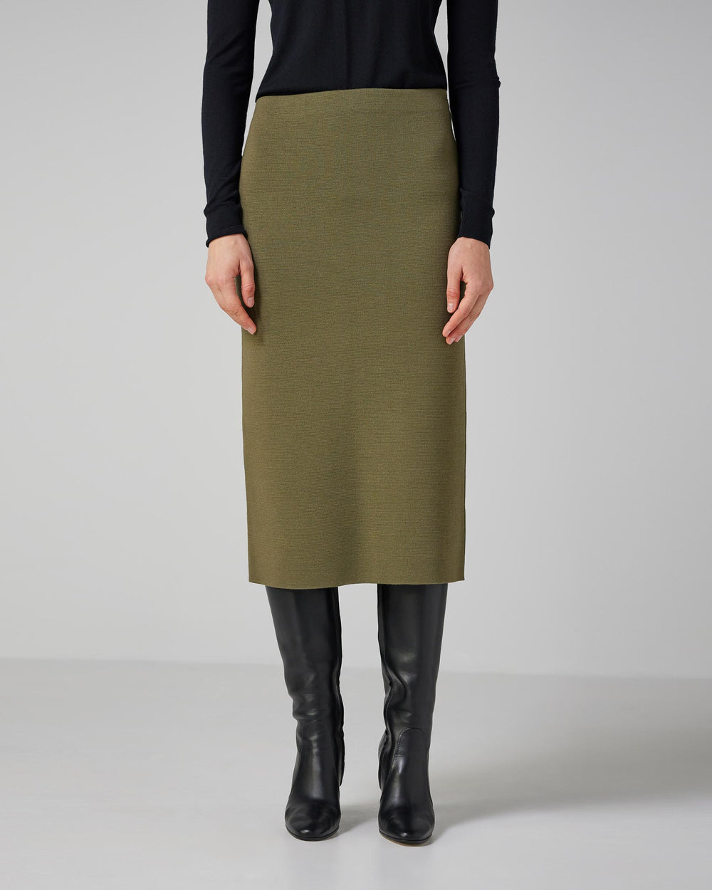 Daphne Skirt in Merino Wool, Army Green