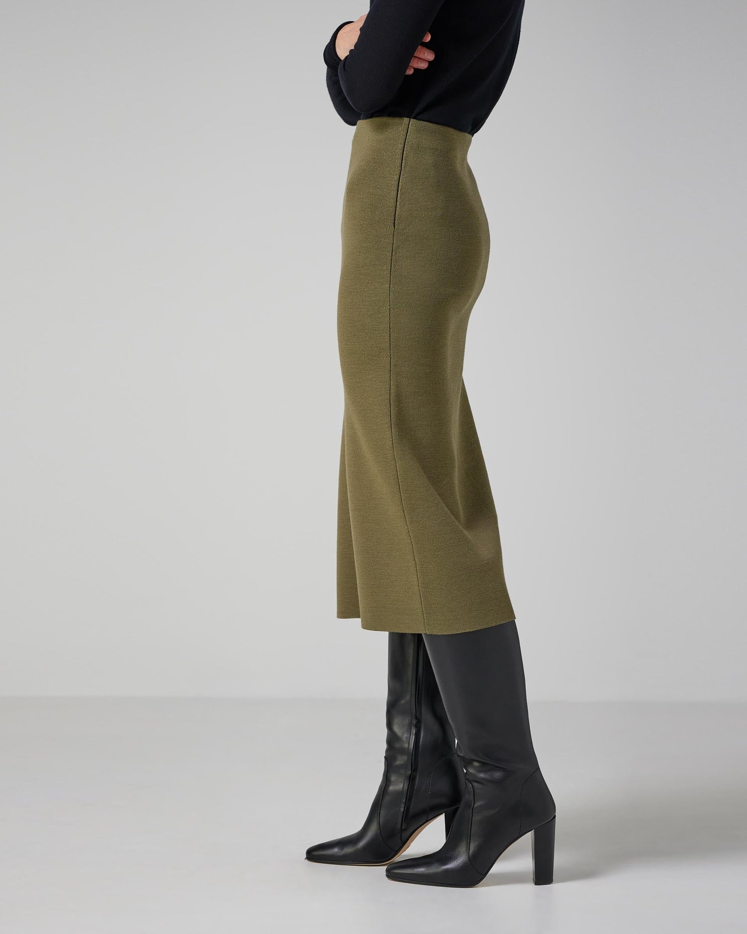 Daphne Skirt in Merino Wool- Army Green