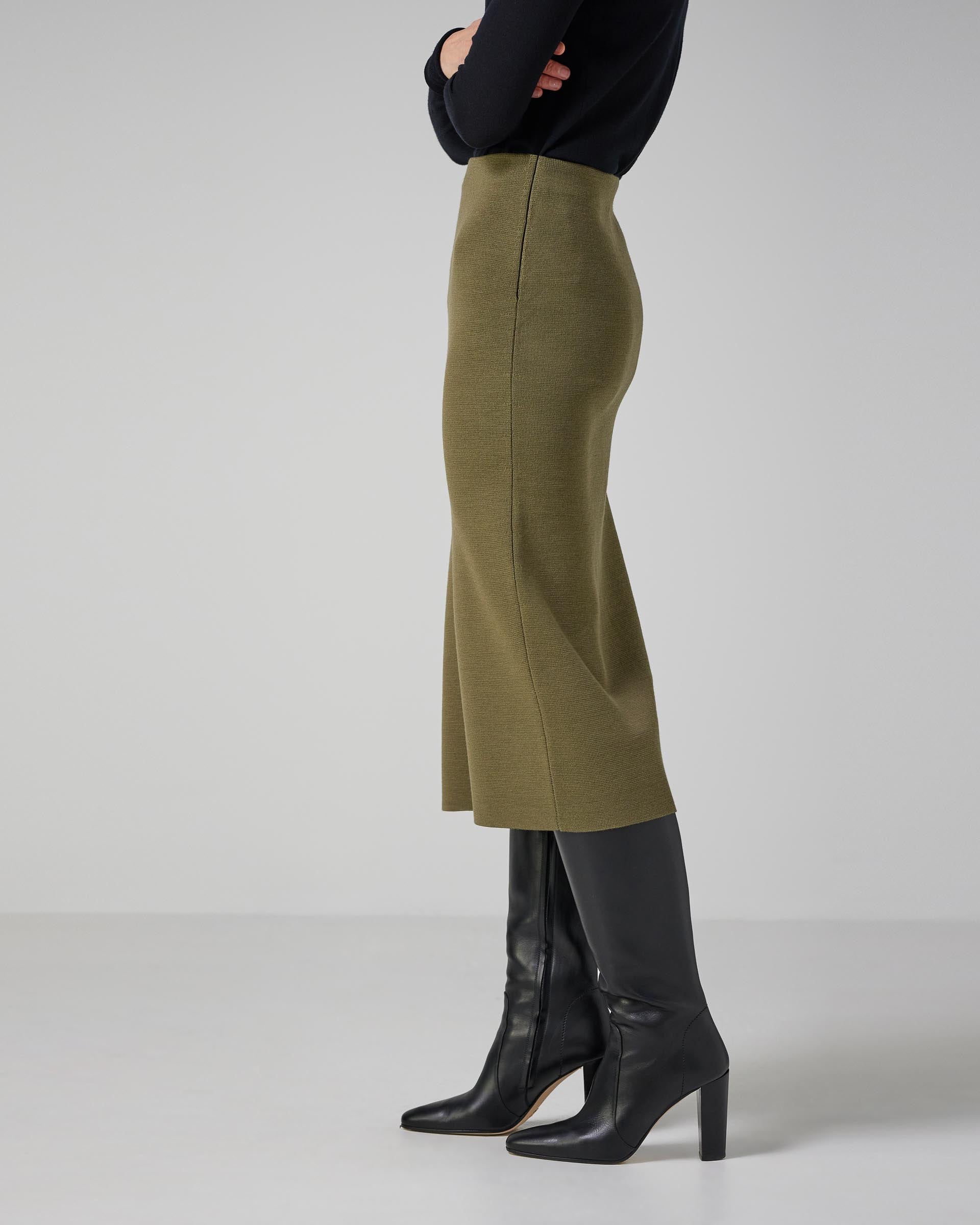 Daphne Skirt in Merino Wool- Army Green