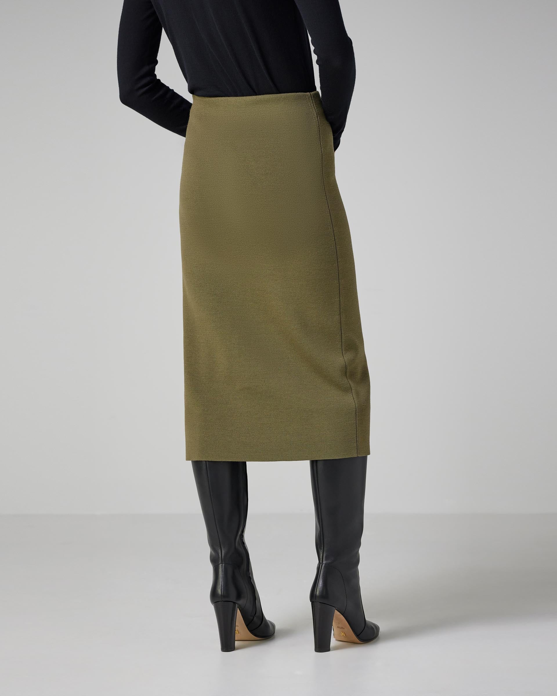 Daphne Skirt in Merino Wool- Army Green