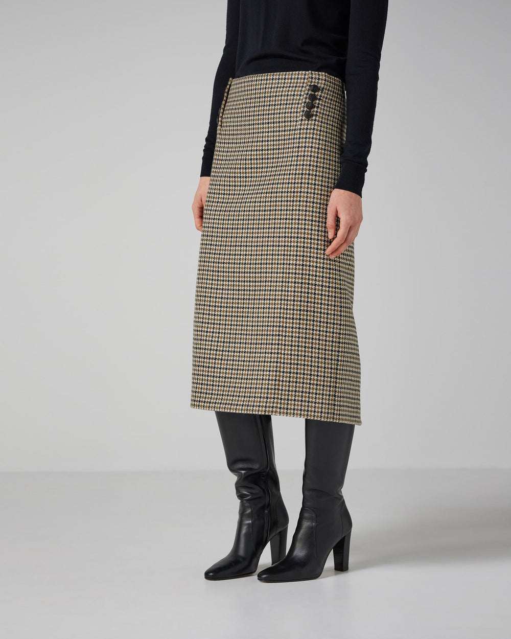 Nova Skirt in Wool, Brown Houndstooth