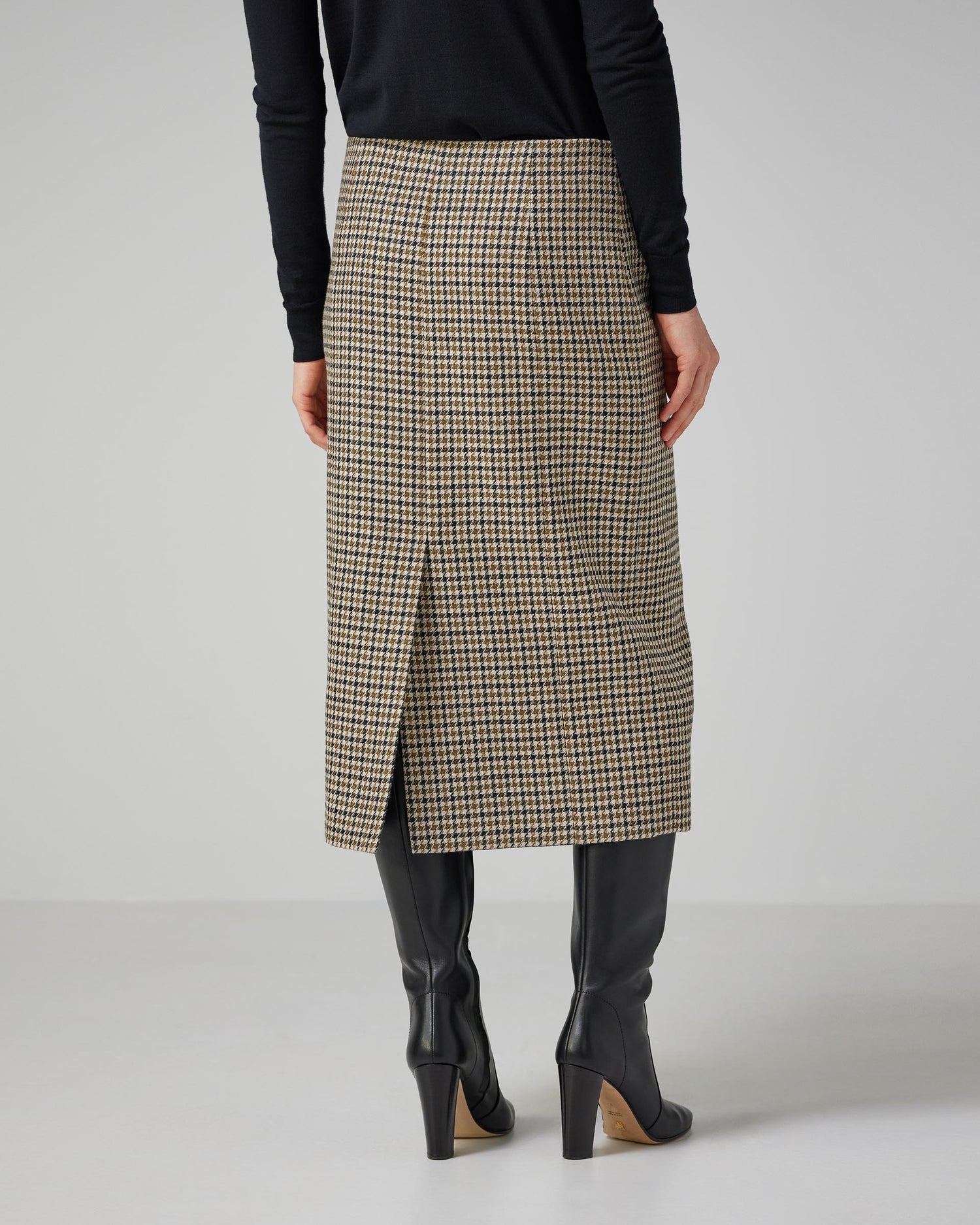 Nova Skirt in Wool, Brown Houndstooth