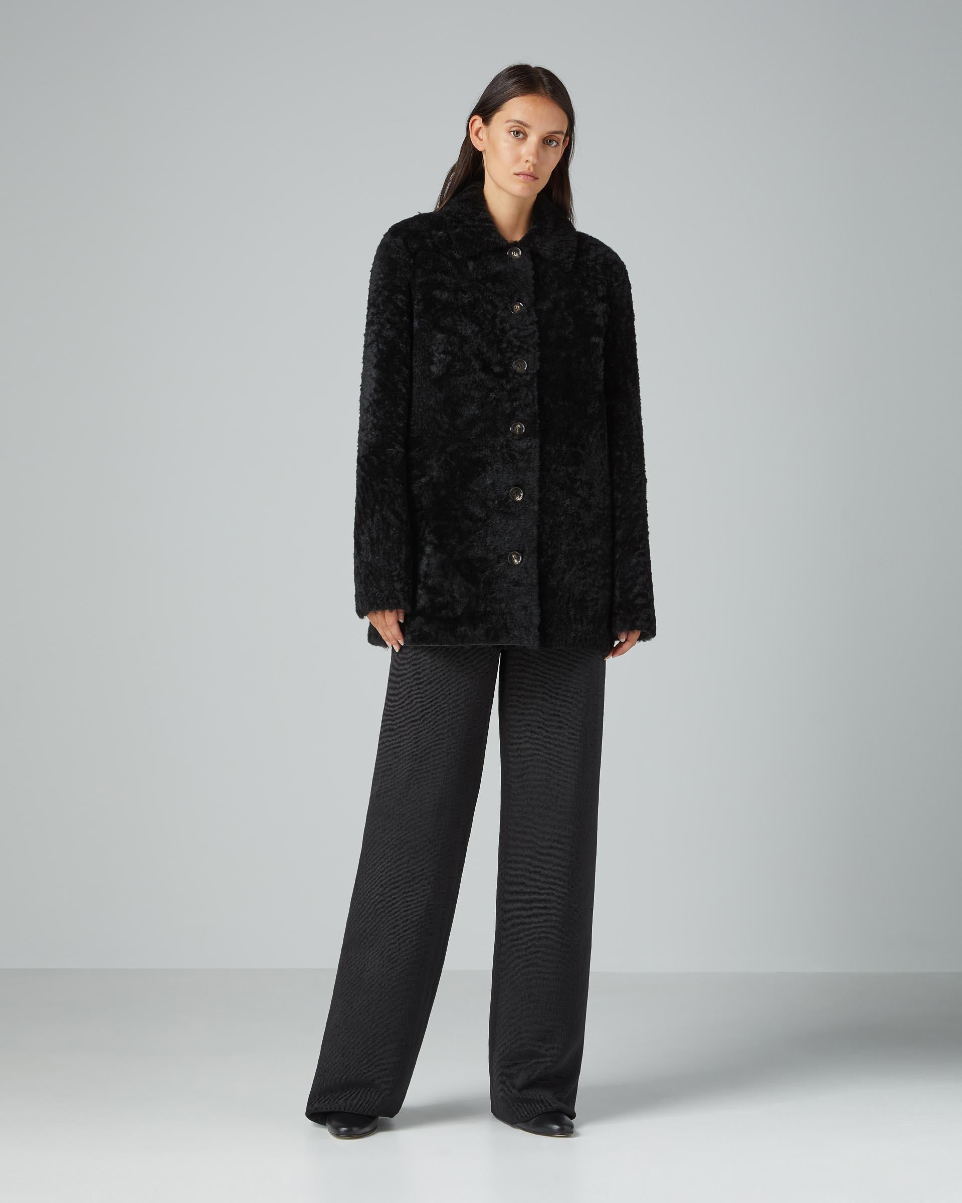 Amaia Jacket in Shearling, Black - Veronica De Piante
