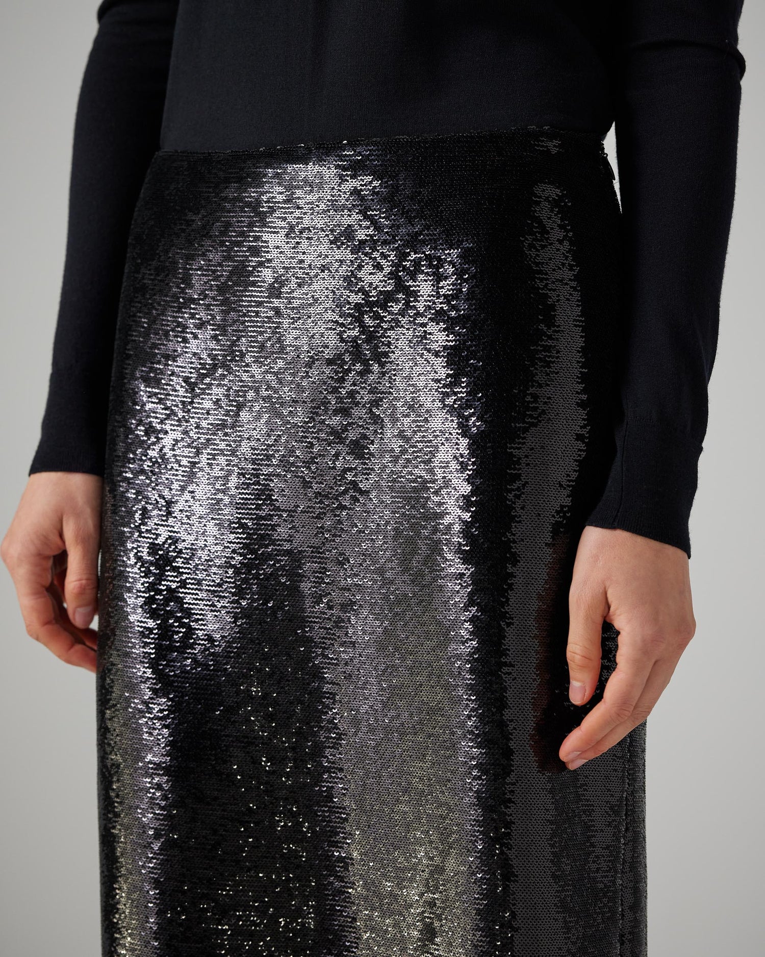 Nova Skirt in Flat Sequin, Black