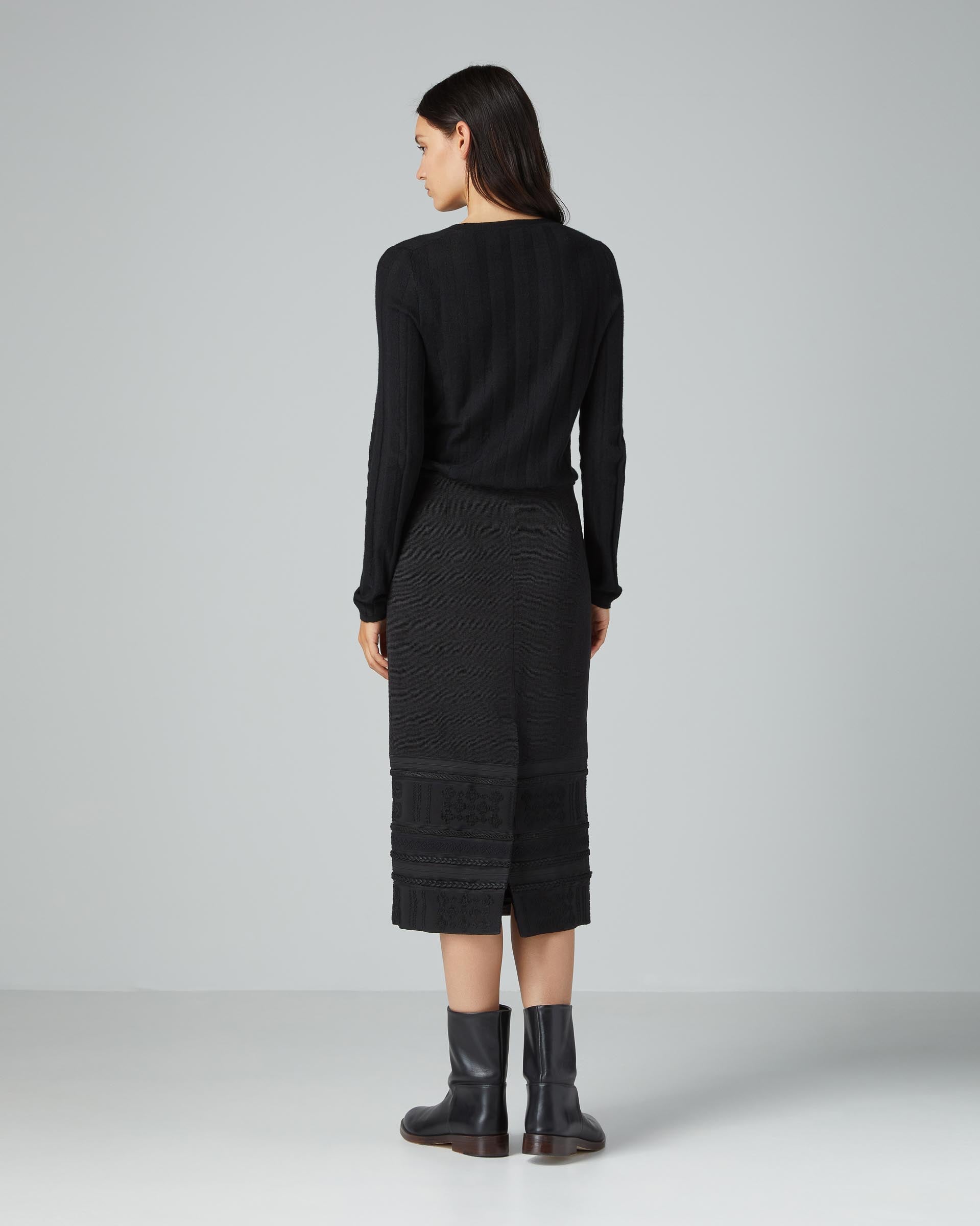 Nova Skirt in Washed Silk Ottoman, Black