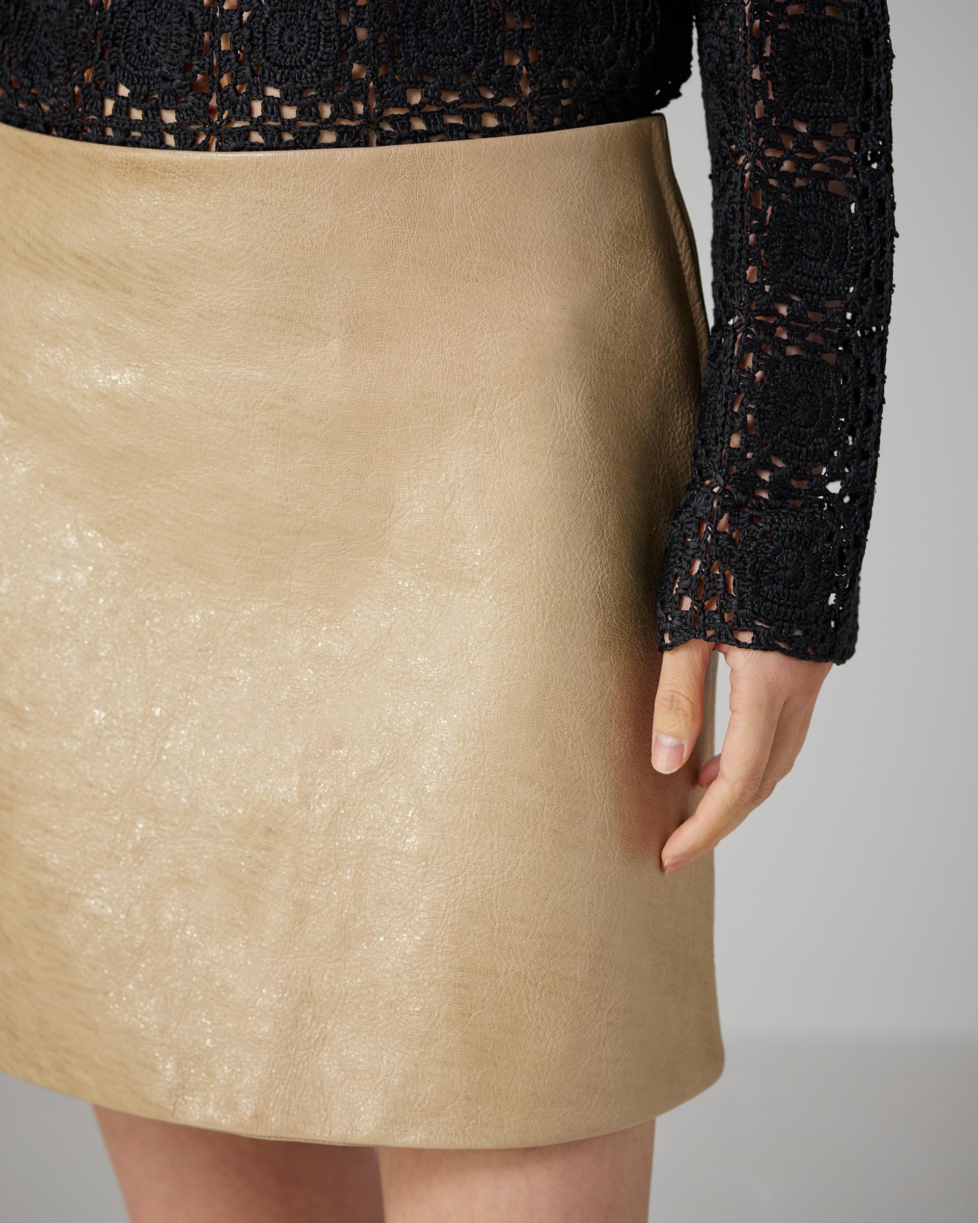 Cecily Skirt in Mix Oil Leather, Natural