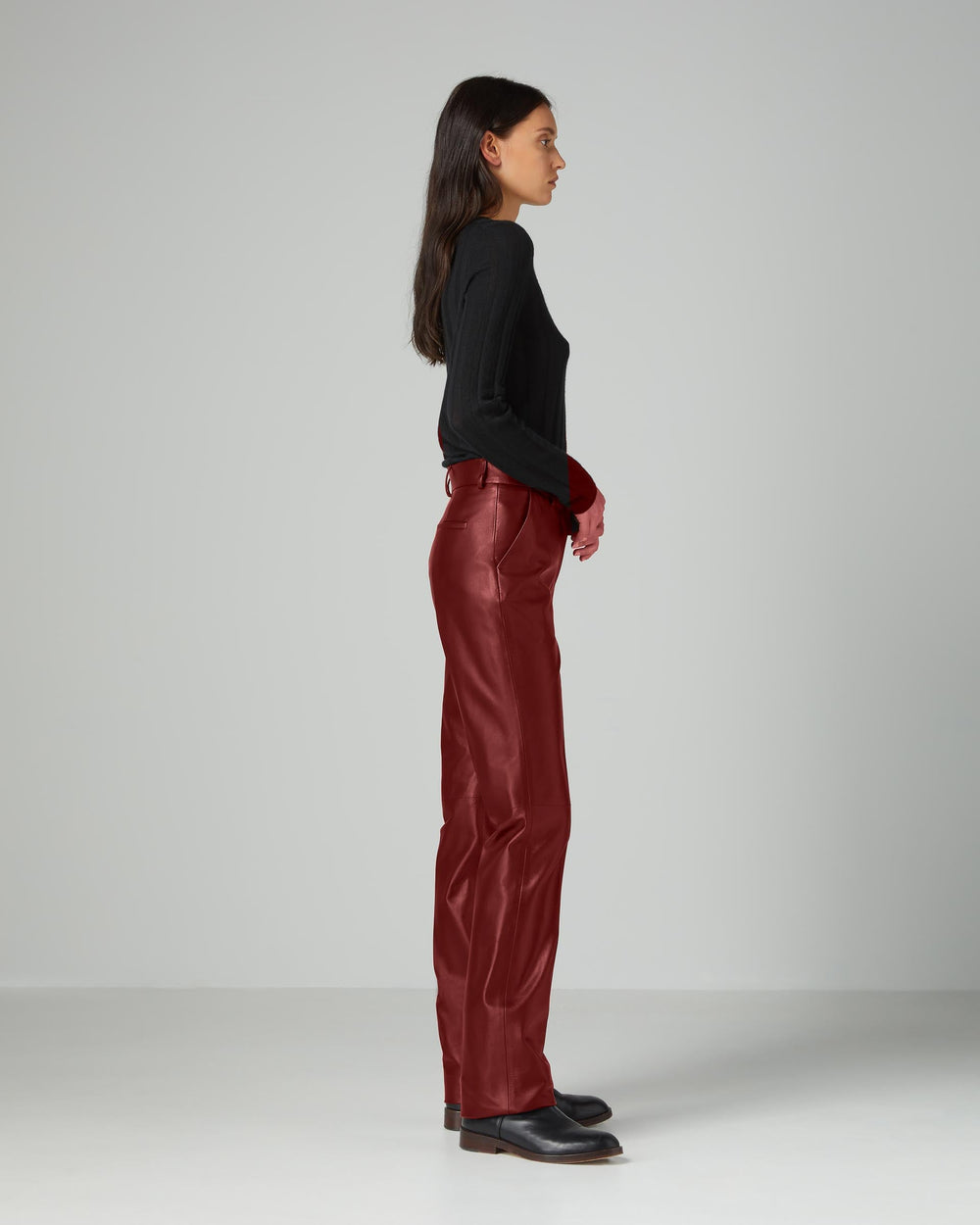 Mick Trousers in Nappa Leather, Burgundy