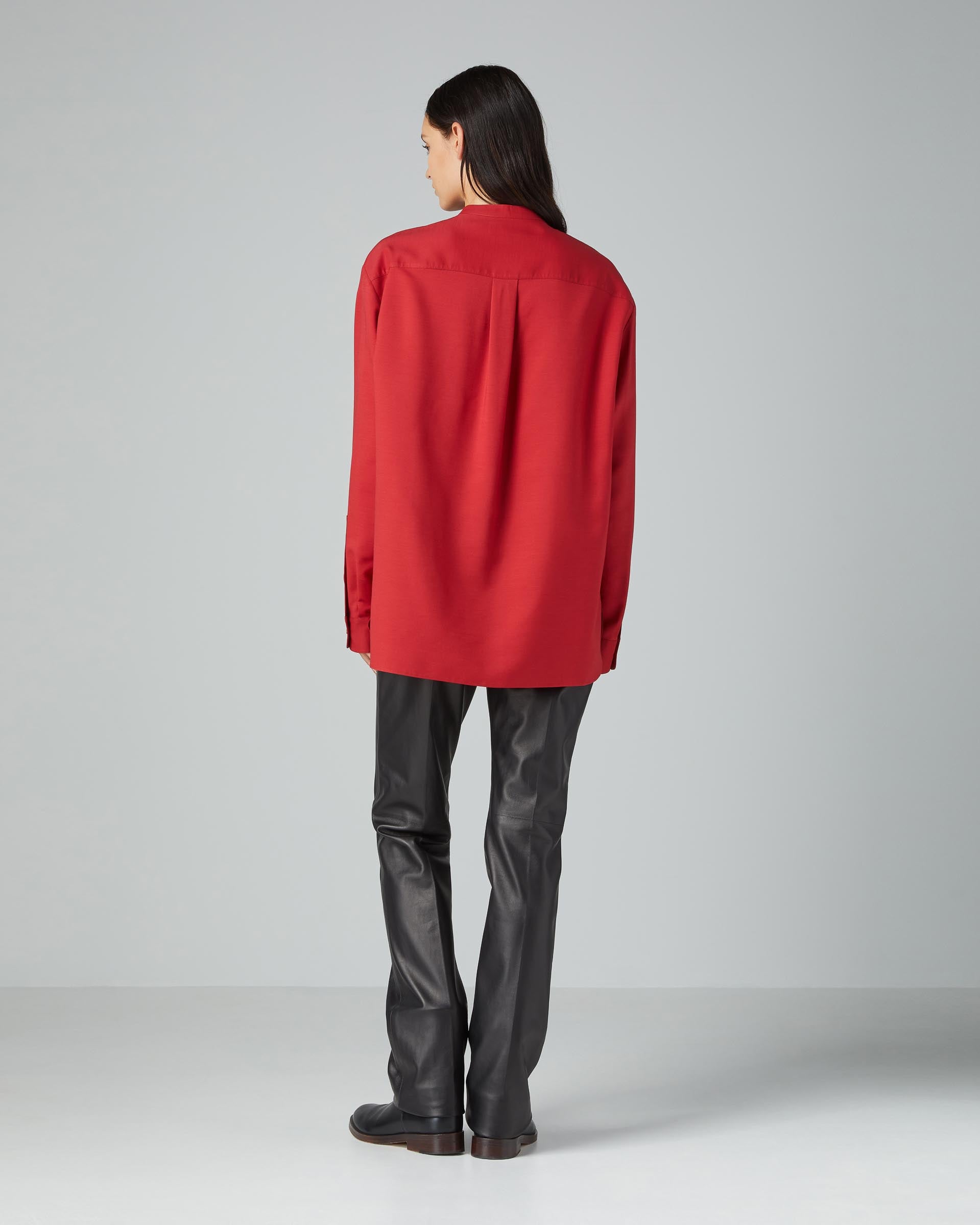 Daisy Shirt in Wool Silk Poplin, Deep Red