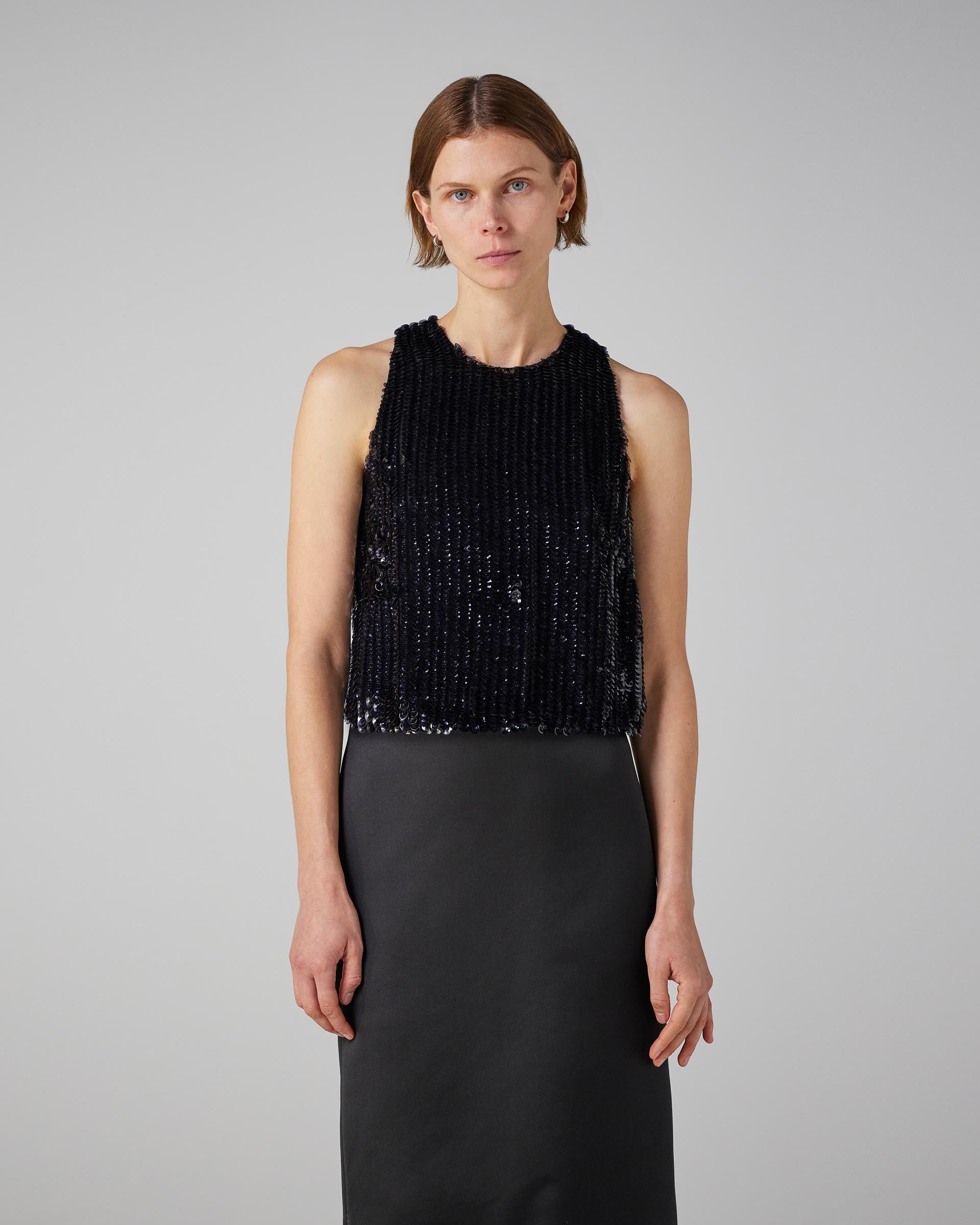 Agnes Top With Hand-Embroidered Sequin, Black
