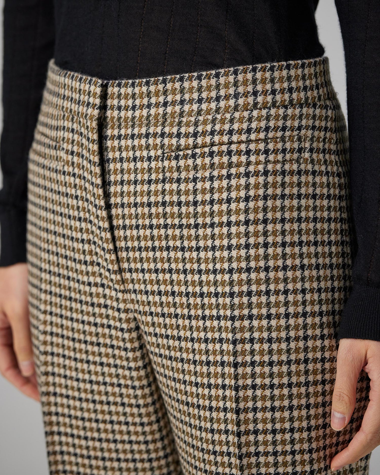 Riley Trousers in Wool, Brown Houndstooth