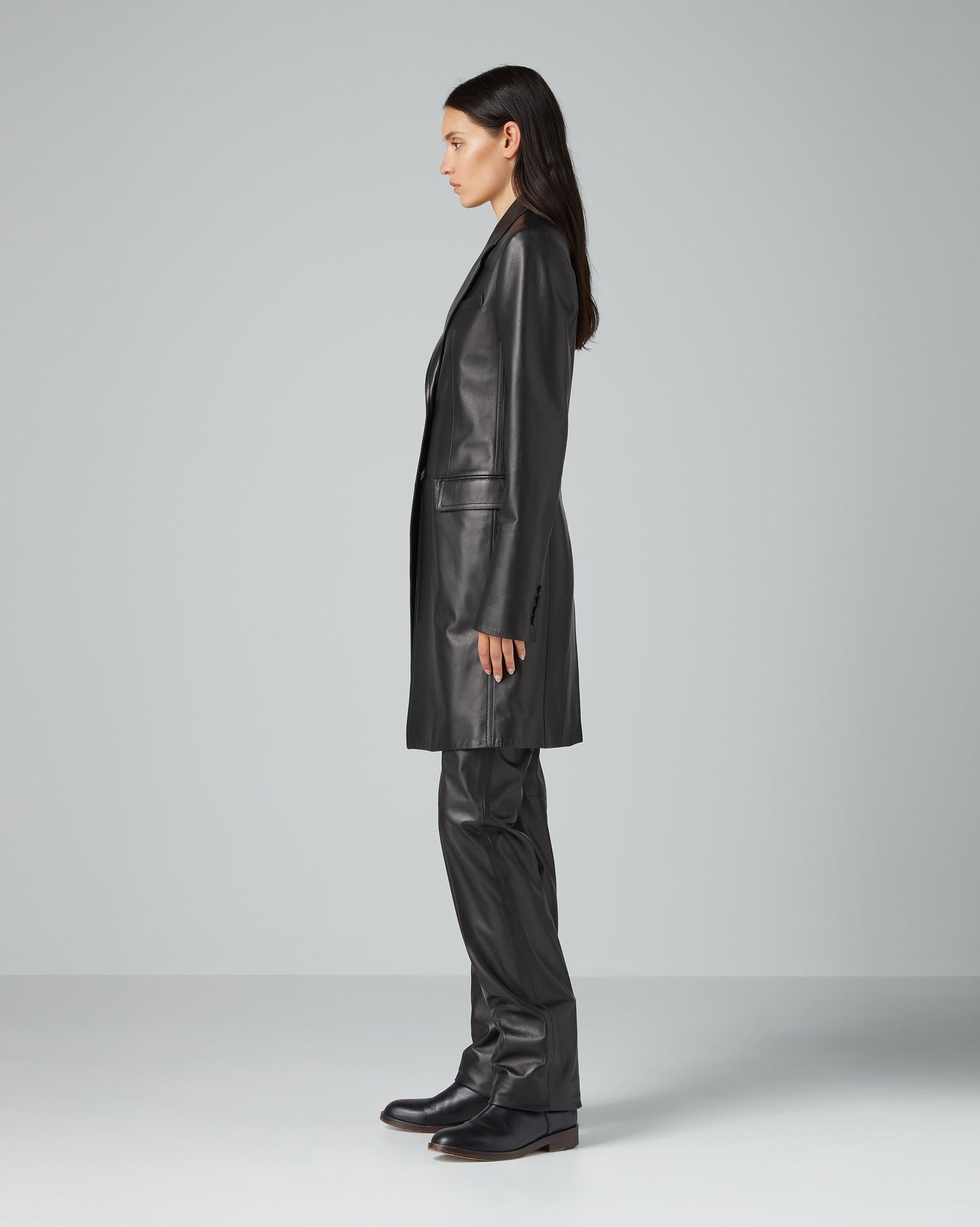 Stephanie Coat in Nappa Leather, Black
