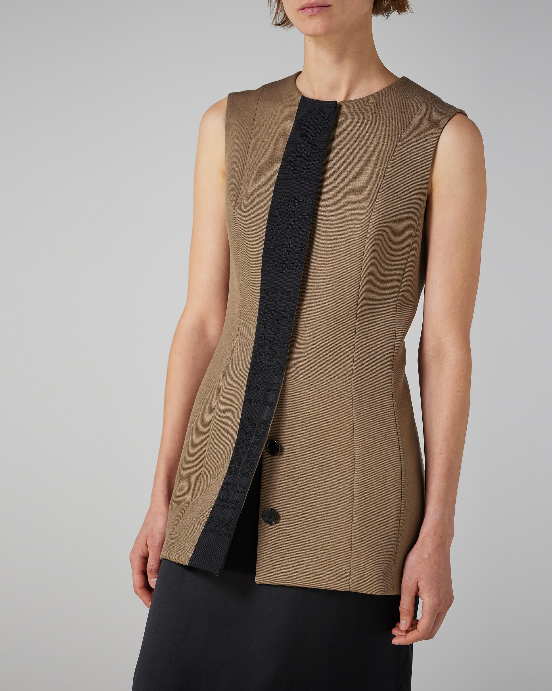 Gia Vest With SEP in Wool Twill- Mocha