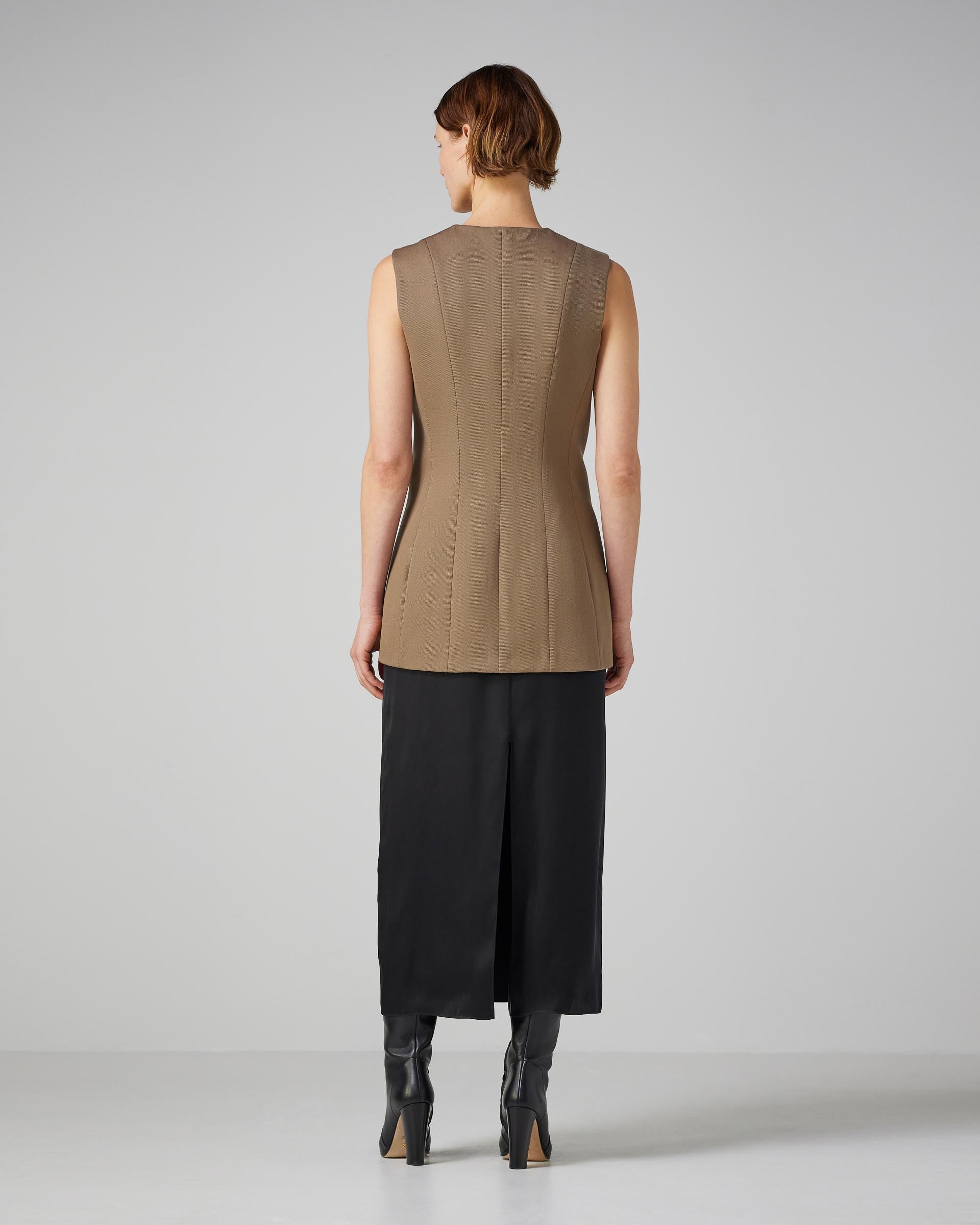 Gia Vest With SEP in Wool Twill- Mocha