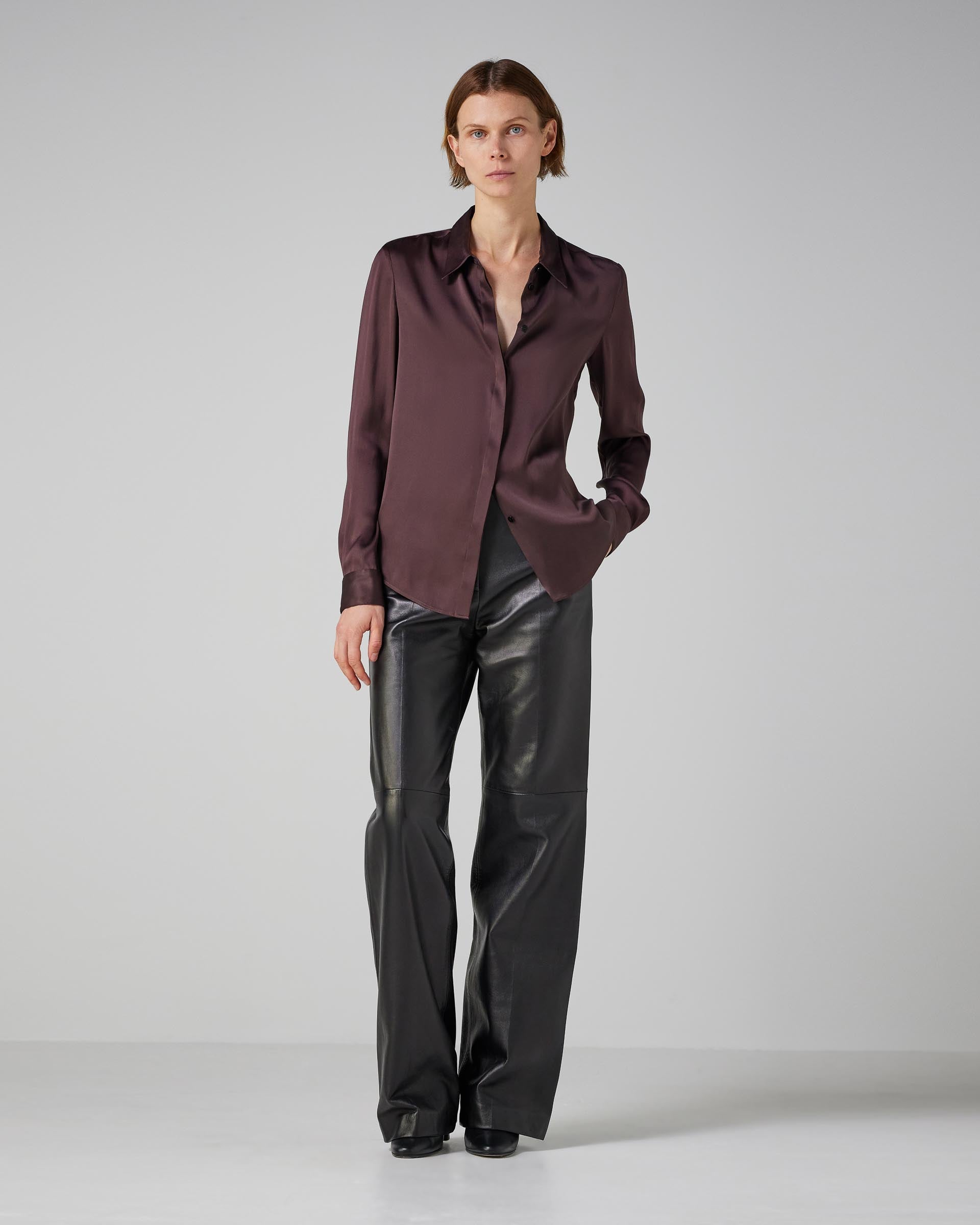 Camille Shirt in Washed Silk, Plum