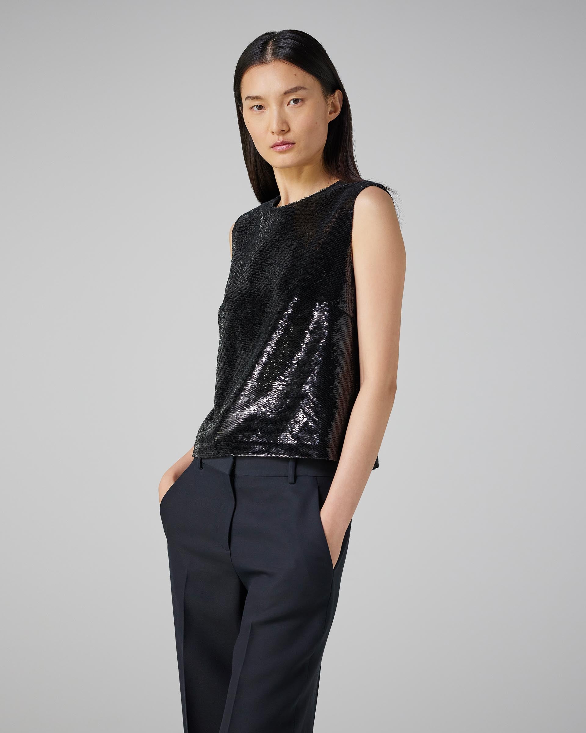 Allison Top in Flat Sequin, Black