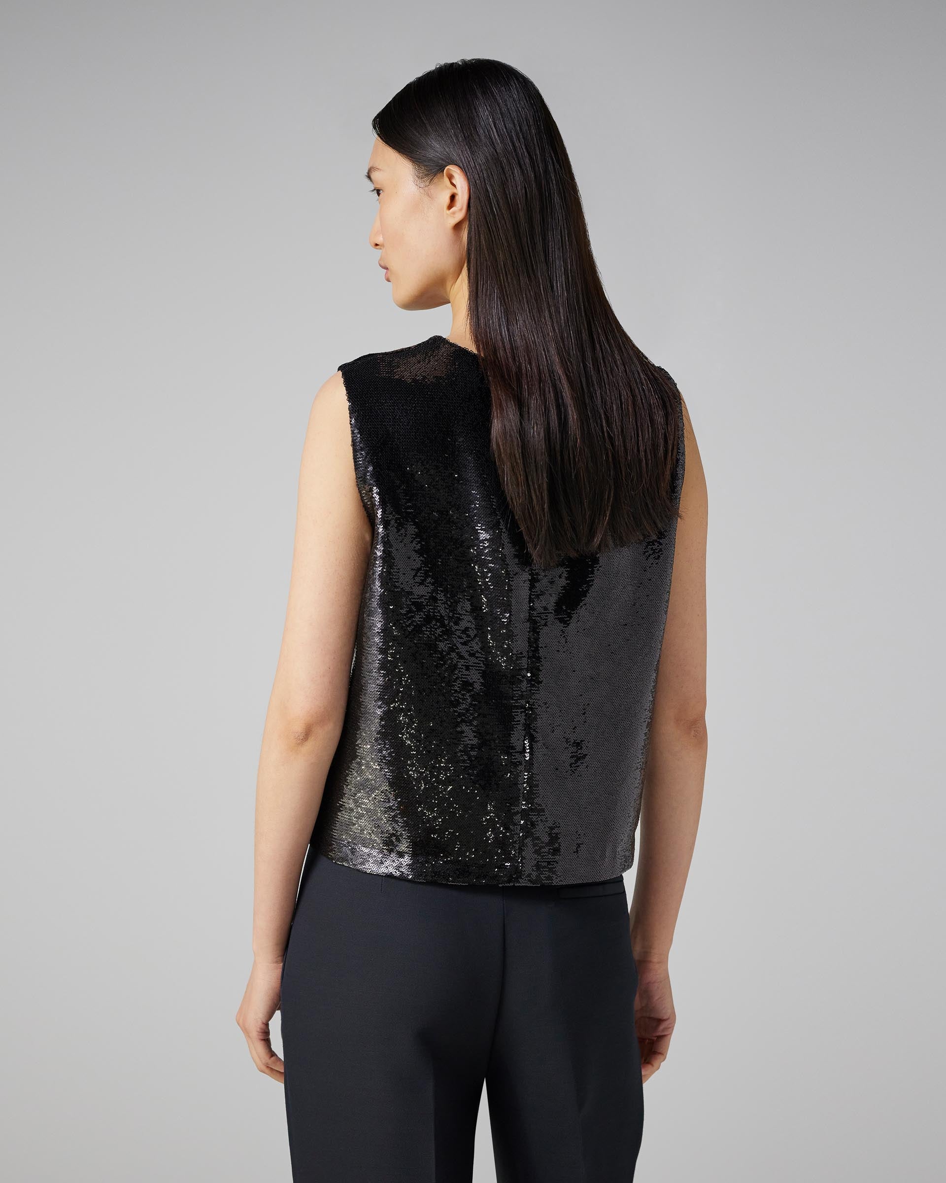 Allison Top in Flat Sequin, Black