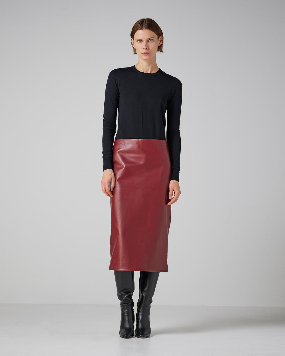 Nova Skirt in Nappa Leather, Burgundy