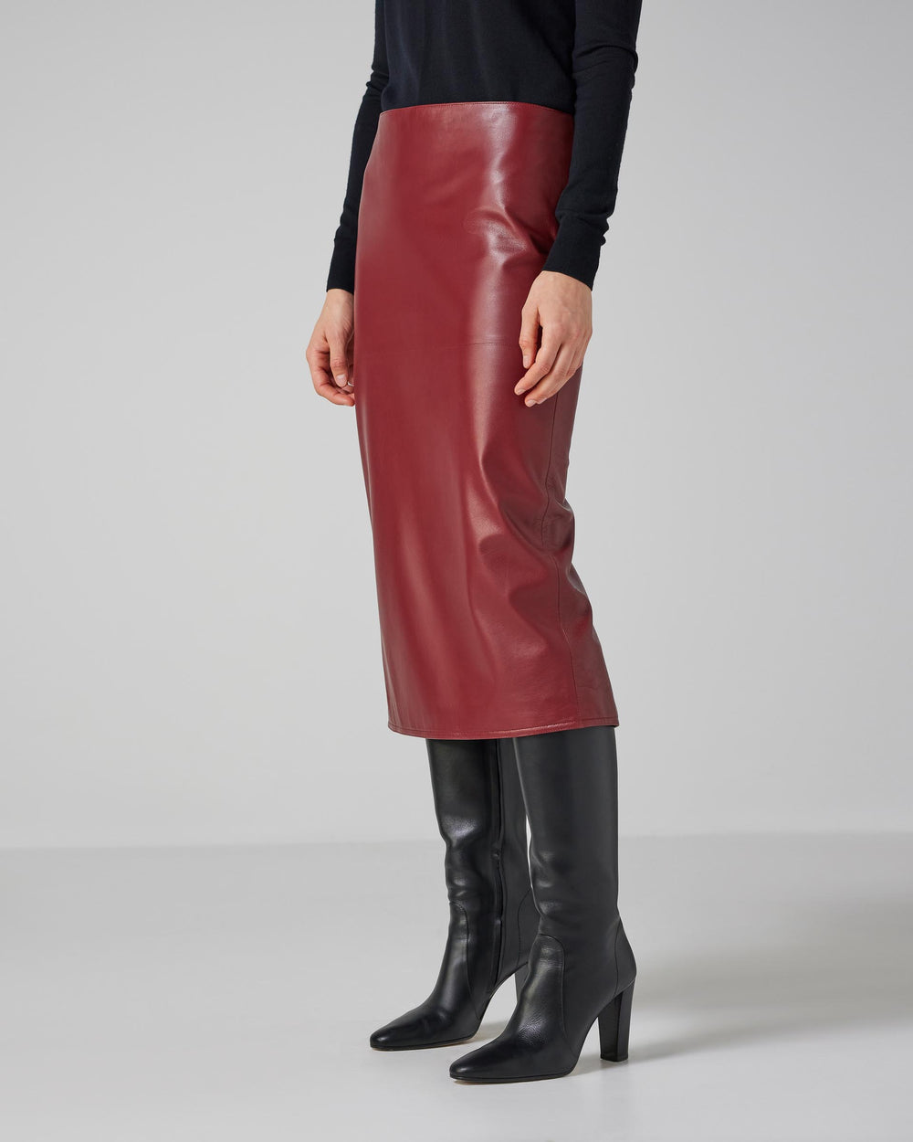 Nova Skirt in Nappa Leather, Burgundy