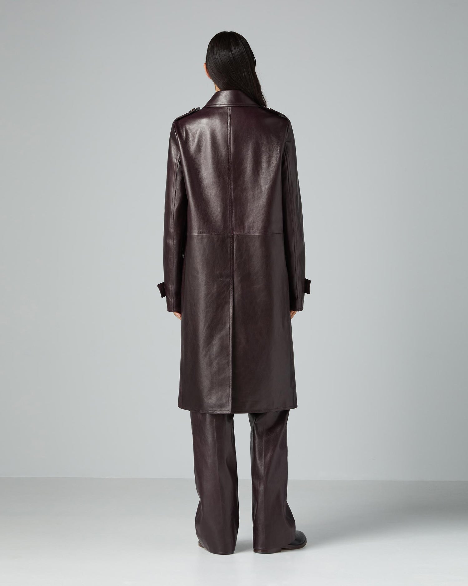 June Coat in Leather, Plum